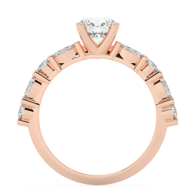 טבעת אירוסין סוליטר ויהלומים בצדדים דגם 50068 זהב אדום רוזגולד 14 קראט במרכז זירקוניה 1 קראט עגול בחיתוך קראט מסביב ובצדדים זירקונים – תמונה 3