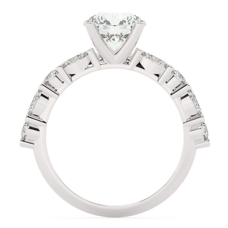 טבעת אירוסין סוליטר ויהלומים בצדדים דגם 50068 זהב לבן 14 קראט במרכז זירקוניה 2 קראט עגול בחיתוך קראט מסביב ובצדדים זירקונים – תמונה 3