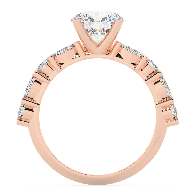 טבעת אירוסין סוליטר ויהלומים בצדדים דגם 50068 זהב אדום רוזגולד 14 קראט במרכז זירקוניה 2.50 קראט עגול בחיתוך קראט מסביב ובצדדים זירקונים – תמונה 3