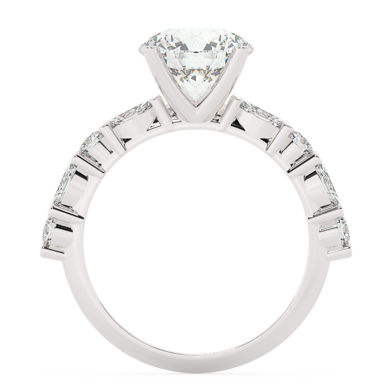 טבעת אירוסין סוליטר ויהלומים בצדדים דגם 50068 זהב לבן 14 קראט במרכז זירקוניה 4 קראט עגול בחיתוך קראט מסביב ובצדדים זירקונים – תמונה 3