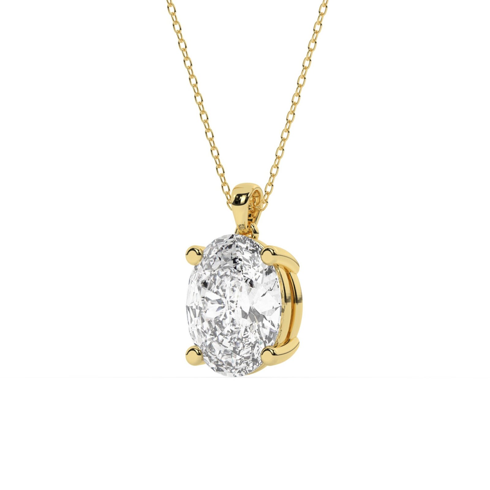 תליון סוליטר עם מתלה לשרשרת דגם 50082 כסף מצופה זהב צהוב במרכז יהלום מעבדה במשקל כולל של 5 קראט בחיתוך אובל עם תעודה גמולוגית אירופאית IGI – תמונה 4