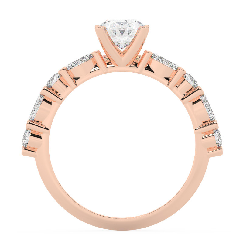 טבעת אירוסין סוליטר ויהלומים בצדדים דגם 50068 כסף מצופה זהב אדום רוזגולד במרכז יהלום מעבדה 1 קראט בחיתוך אובל עם תעודה גמולוגית אירופאית IGI מסביב ובצדדים יהלומי מעבדה במשקל של 0.40 קראט בנוסף 0.20 קראט – תמונה 3