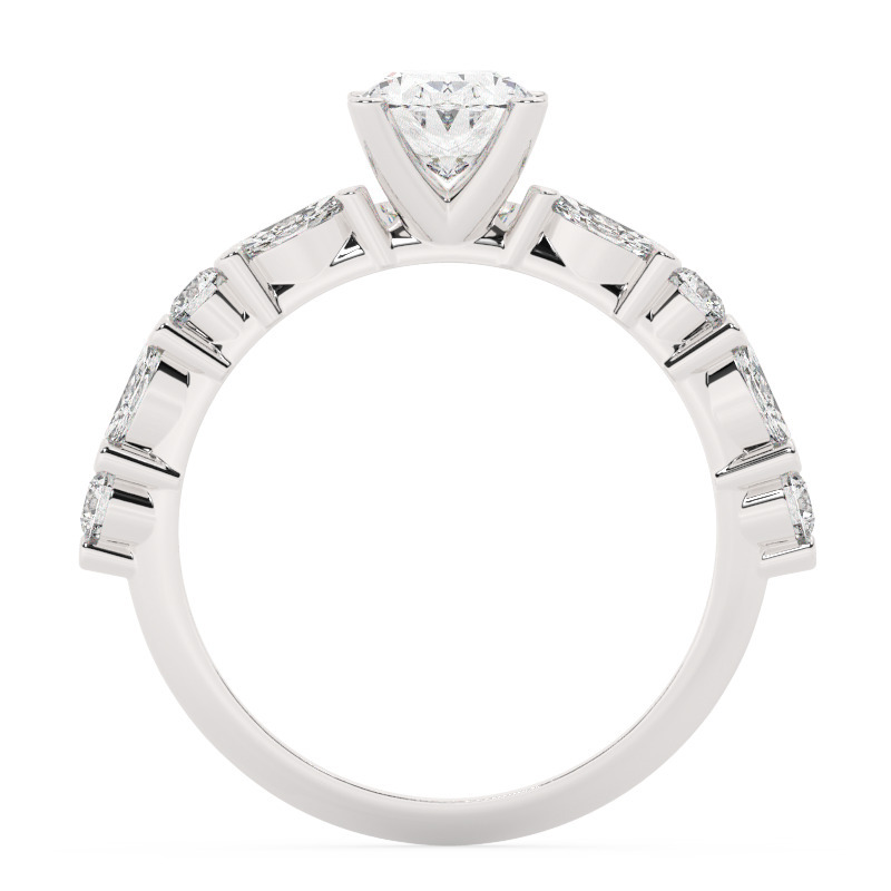 טבעת אירוסין סוליטר ויהלומים בצדדים דגם 50068 כסף מצופה זהב לבן במרכז יהלום מעבדה 1.50 קראט בחיתוך אובל עם תעודה גמולוגית אירופאית IGI מסביב ובצדדים יהלומי מעבדה במשקל של 0.40 קראט בנוסף 0.20 קראט – תמונה 3