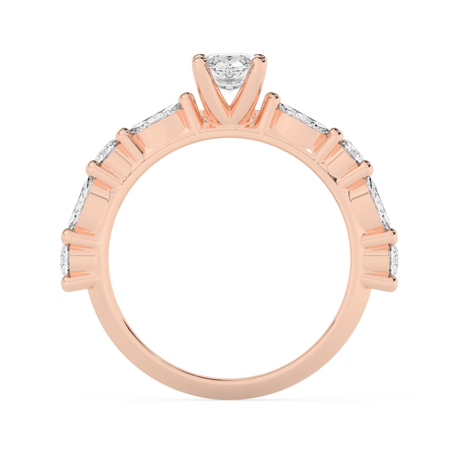 טבעת אירוסין סוליטר ויהלומים בצדדים דגם 50068 כסף מצופה זהב אדום רוזגולד במרכז יהלום מעבדה 1.50 קראט בחיתוך מרקיזה עם תעודה גמולוגית אירופאית IGI מסביב ובצדדים יהלומי מעבדה במשקל של 0.40 קראט בנוסף 0.20 קראט – תמונה 3