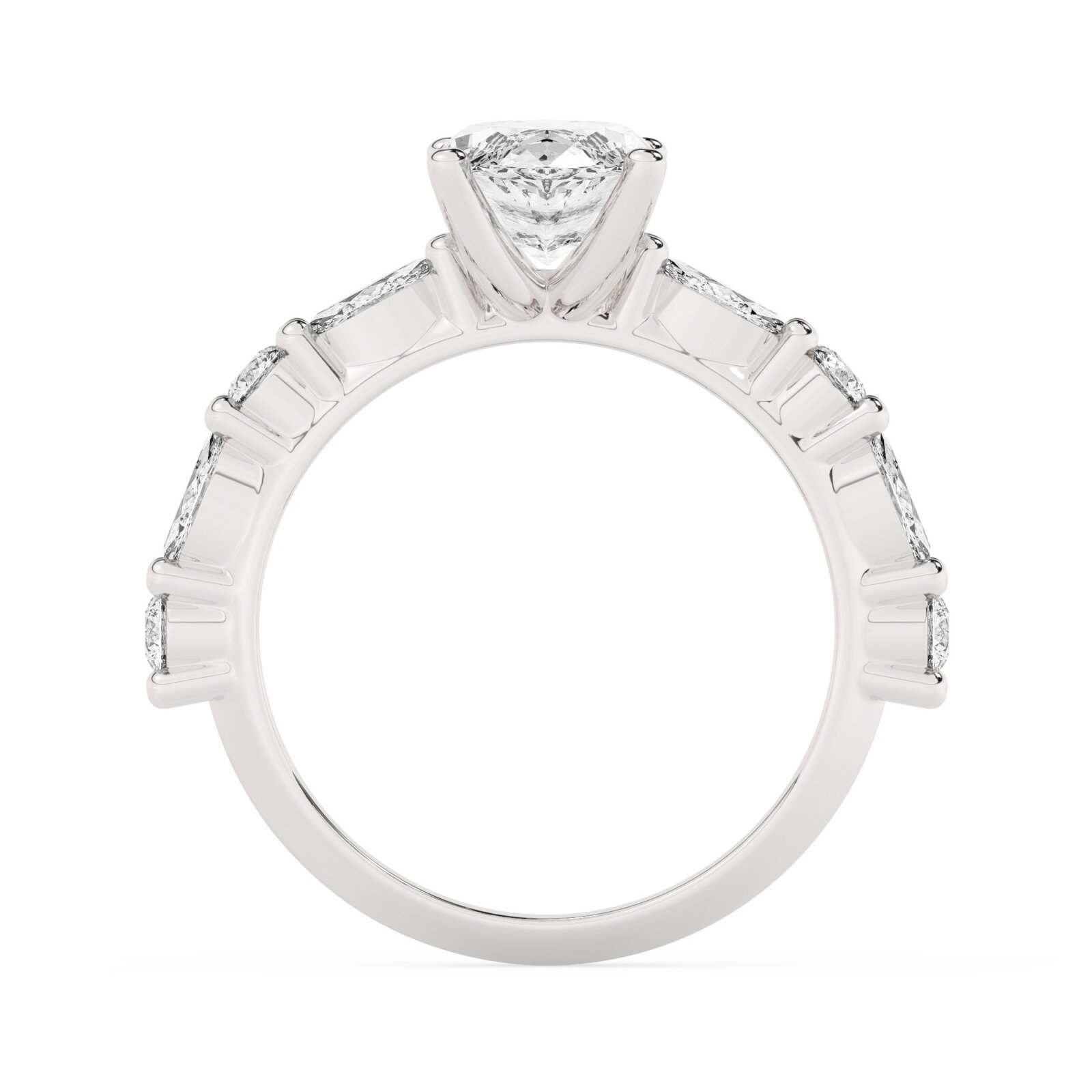 טבעת אירוסין סוליטר ויהלומים בצדדים דגם 50068 כסף מצופה זהב לבן במרכז אבן מעבדה מוסונייט 4 קראט בחיתוך מרקיזה עם תעודה גמולוגית בינלאומית GRA מסביב ובצדדים אבני מעבדה מוסונייט במשקל של 0.40 קראט בנוסף 0.20 קראט – תמונה 3