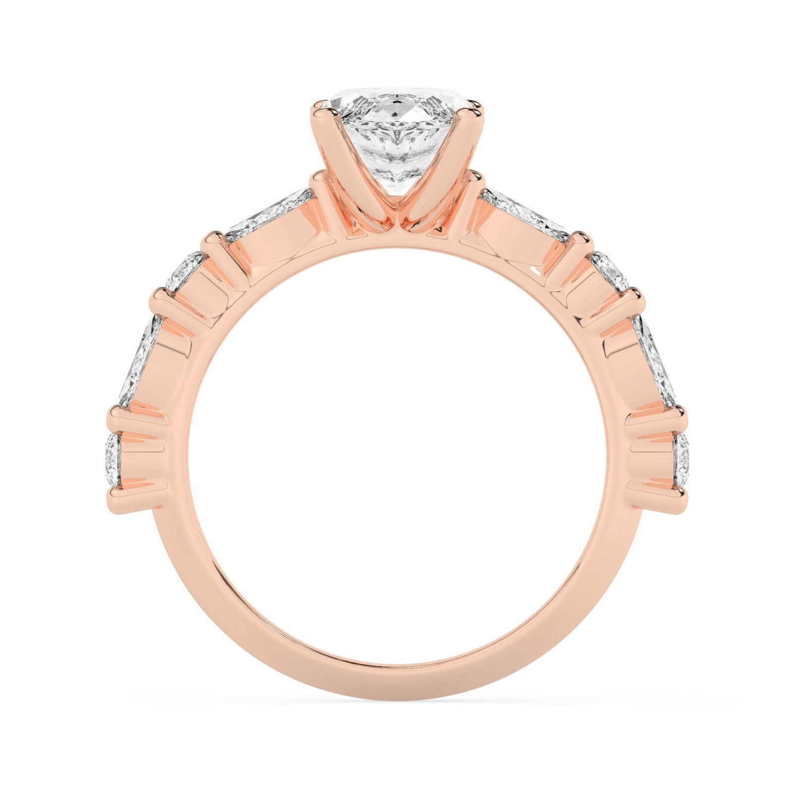 טבעת אירוסין סוליטר ויהלומים בצדדים דגם 50068 כסף מצופה זהב אדום רוזגולד במרכז אבן מעבדה מוסונייט 4 קראט בחיתוך מרקיזה עם תעודה גמולוגית בינלאומית GRA מסביב ובצדדים אבני מעבדה מוסונייט במשקל של 0.40 קראט בנוסף 0.20 קראט – תמונה 3