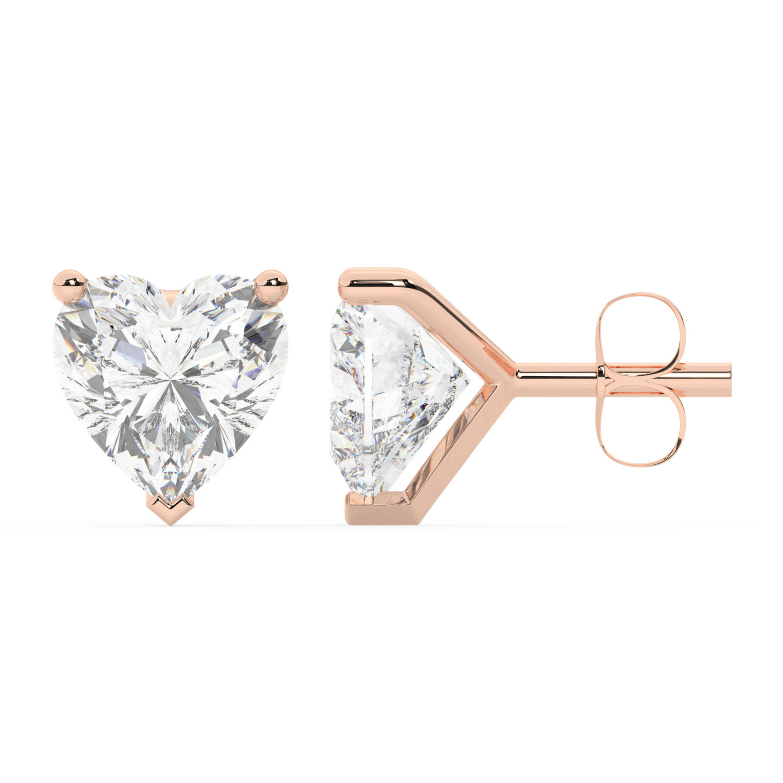 עגילים סוליטר צמודים לאוזן שיבוץ מרטיני דגם 50083 כסף מצופה זהב אדום רוזגולד במרכז יהלום מעבדה במשקל של 5 קראט בחיתוך לב עם תעודה גמולוגית אירופאית IGI משקל כולל 10 קראט – תמונה 3