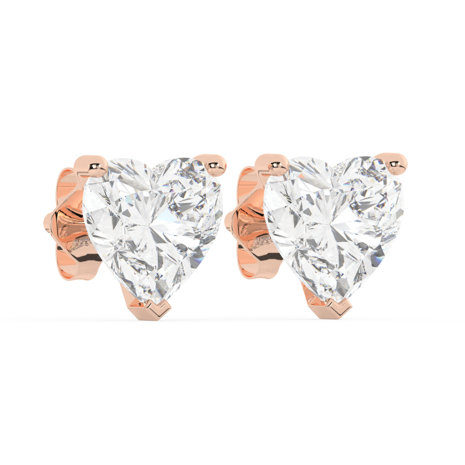 עגילים סוליטר צמודים לאוזן שיבוץ מרטיני דגם 50083 כסף מצופה זהב אדום רוזגולד במרכז יהלום מעבדה במשקל של 5 קראט בחיתוך לב עם תעודה גמולוגית אירופאית IGI משקל כולל 10 קראט – תמונה 2