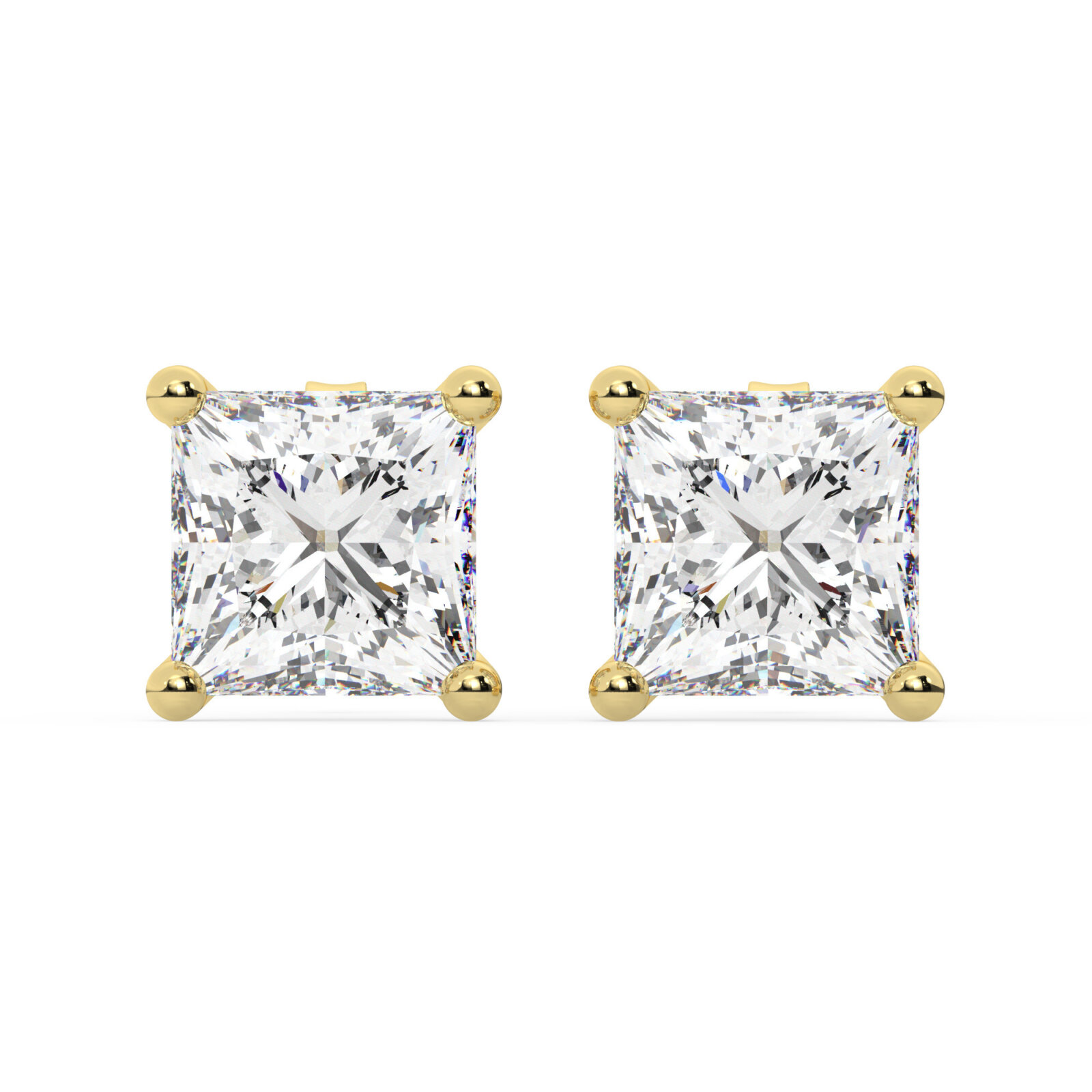 עגילים סוליטר צמודים לאוזן שיבוץ מרטיני דגם 50083 כסף מצופה זהב צהוב במרכז Moissanite במשקל של 0.50 קראט בחיתוך פרינסס עם תעודה גמולוגית משקל כולל 1 קראט