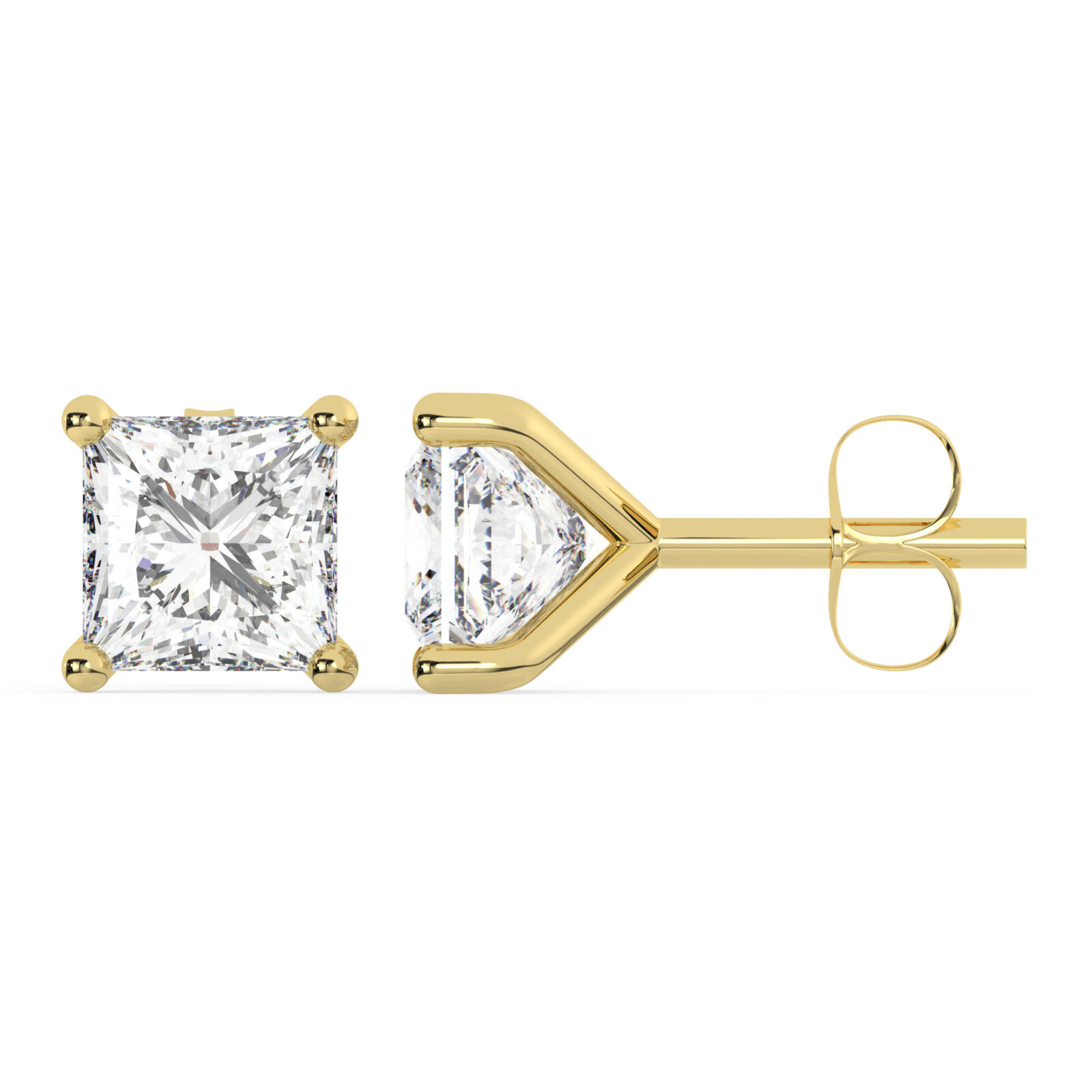 עגילים סוליטר צמודים לאוזן שיבוץ מרטיני דגם 50083 כסף מצופה זהב צהוב במרכז Moissanite במשקל של 0.50 קראט בחיתוך פרינסס עם תעודה גמולוגית משקל כולל 1 קראט – תמונה 3