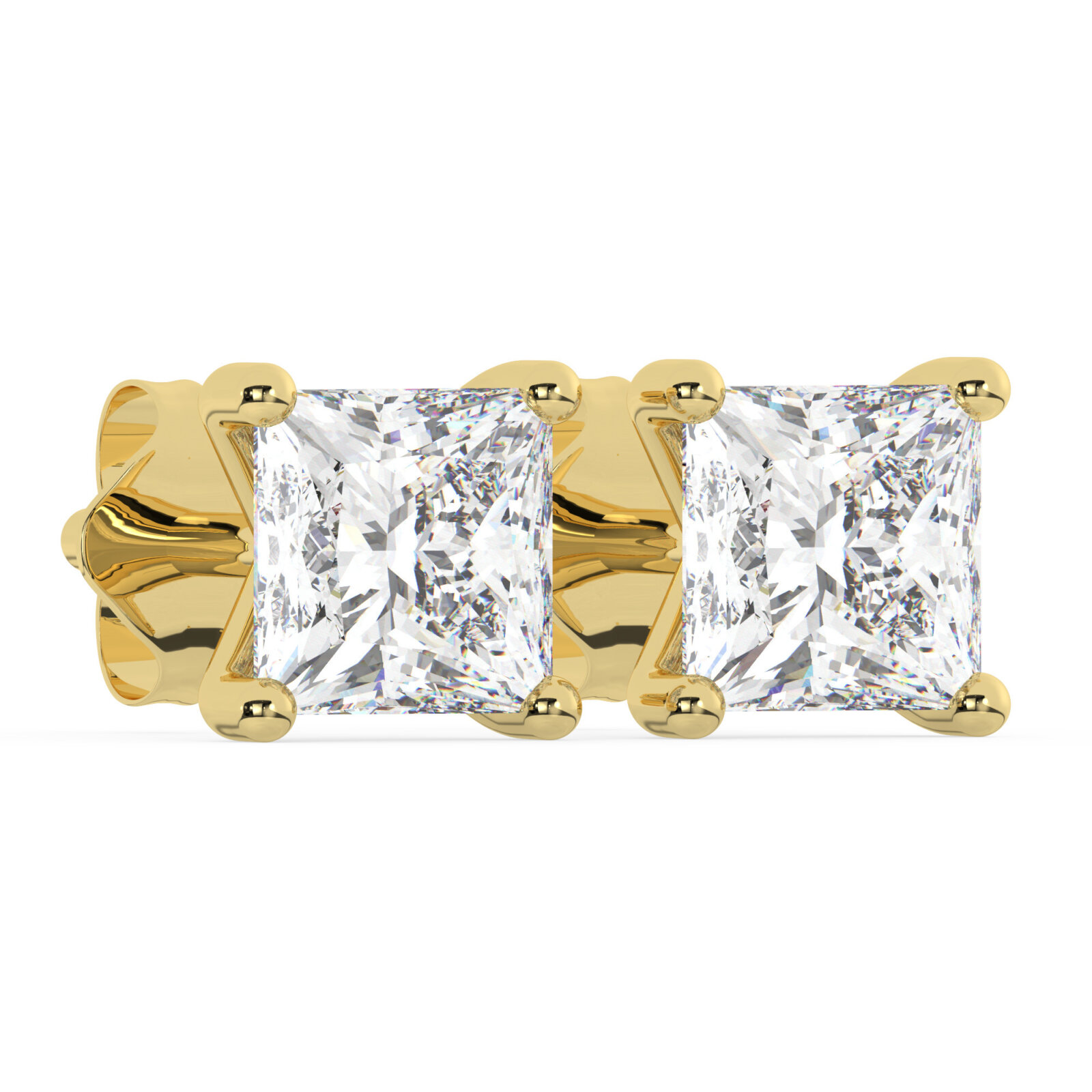 עגילים סוליטר צמודים לאוזן שיבוץ מרטיני דגם 50083 כסף מצופה זהב צהוב במרכז Moissanite במשקל של 0.50 קראט בחיתוך פרינסס עם תעודה גמולוגית משקל כולל 1 קראט – תמונה 2