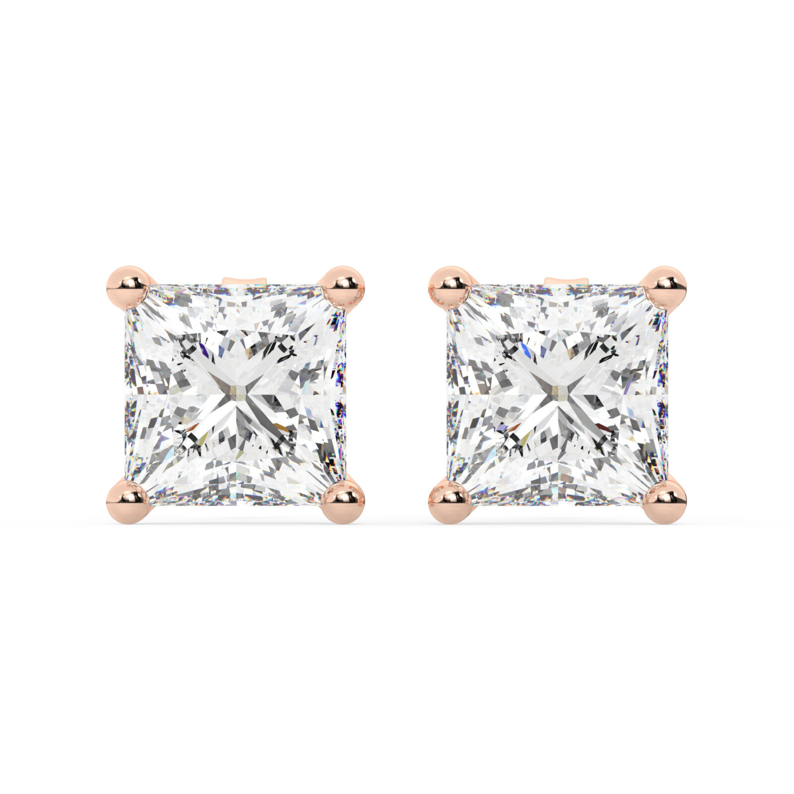 עגילים סוליטר צמודים לאוזן שיבוץ מרטיני דגם 50083 כסף מצופה זהב אדום רוזגולד במרכז Moissanite במשקל של 0.50 קראט בחיתוך פרינסס עם תעודה גמולוגית משקל כולל 1 קראט