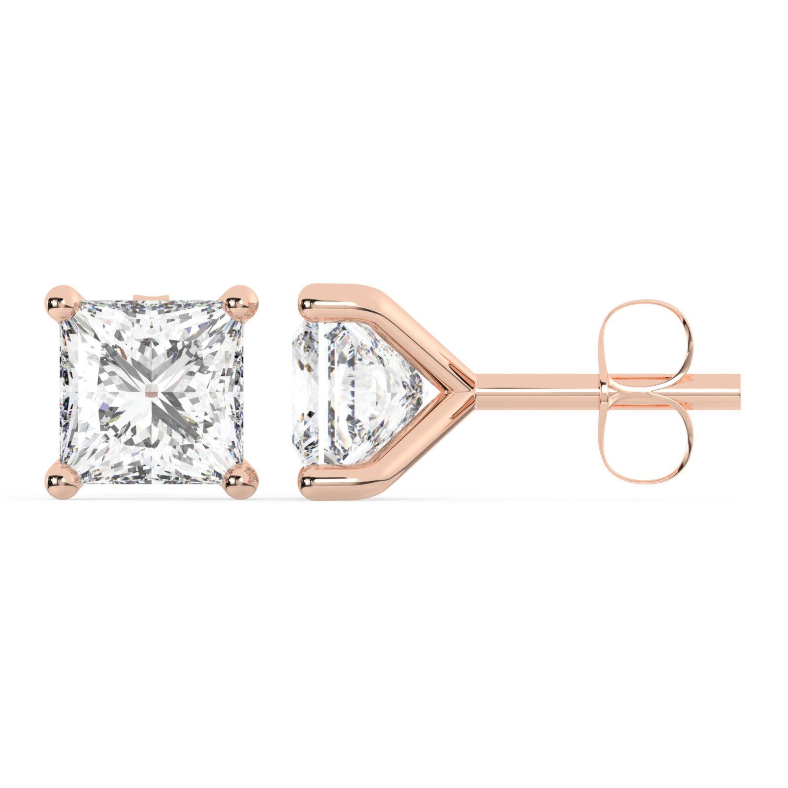 עגילים סוליטר צמודים לאוזן שיבוץ מרטיני דגם 50083 כסף מצופה זהב אדום רוזגולד במרכז Moissanite במשקל של 0.50 קראט בחיתוך פרינסס עם תעודה גמולוגית משקל כולל 1 קראט – תמונה 3