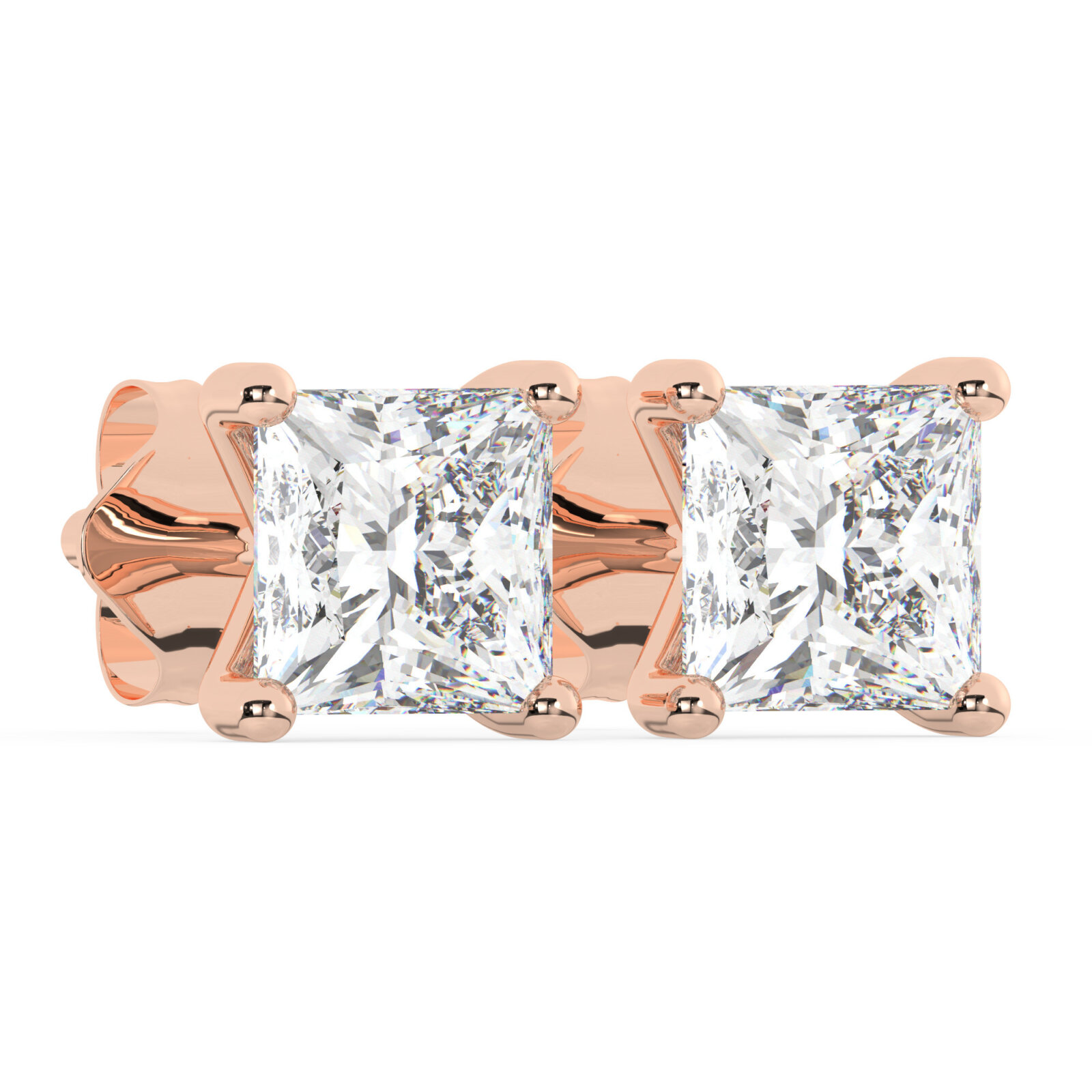 עגילים סוליטר צמודים לאוזן שיבוץ מרטיני דגם 50083 כסף מצופה זהב אדום רוזגולד במרכז Moissanite במשקל של 0.50 קראט בחיתוך פרינסס עם תעודה גמולוגית משקל כולל 1 קראט – תמונה 2