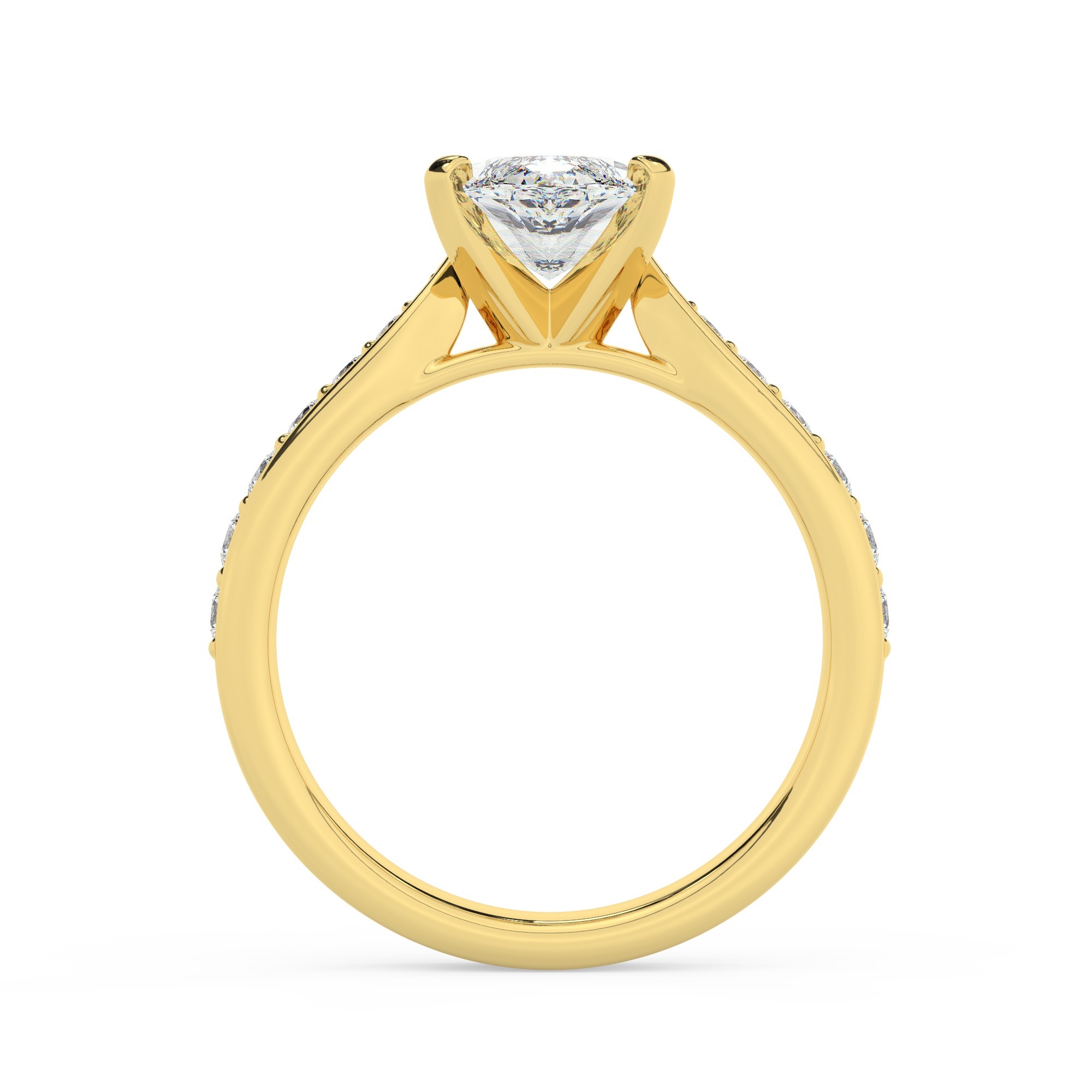 טבעת אירוסין סוליטר וזירקונים בצדדים דגם 50017 זהב צהוב 14 קראט במרכז זירקוניה 2 קראט בחיתוך מרקיזה מסביב ובצדדים זירקונים בחיתוך עגול – תמונה 3