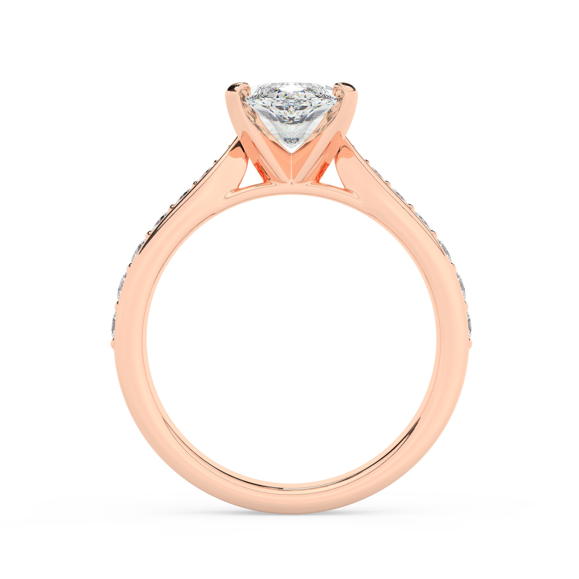 טבעת אירוסין סוליטר וזירקונים בצדדים דגם 50017 זהב אדום רוזגולד 14 קראט במרכז זירקוניה 2.50 קראט בחיתוך מרקיזה מסביב ובצדדים זירקונים בחיתוך עגול – תמונה 3