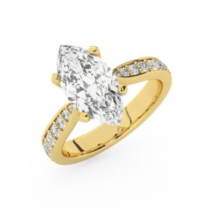 טבעת אירוסין סוליטר וזירקונים בצדדים דגם 50017 זהב צהוב 14 קראט במרכז זירקוניה 3 קראט בחיתוך מרקיזה מסביב ובצדדים זירקונים בחיתוך עגול