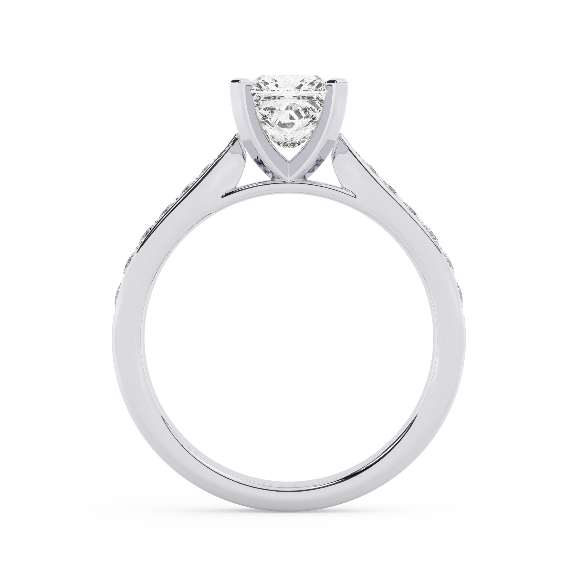 טבעת אירוסין סוליטר וזירקונים בצדדים דגם 50017 זהב לבן 14 קראט במרכז זירקוניה 1 קראט בחיתוך פרינסס מסביב ובצדדים זירקונים בחיתוך עגול – תמונה 3