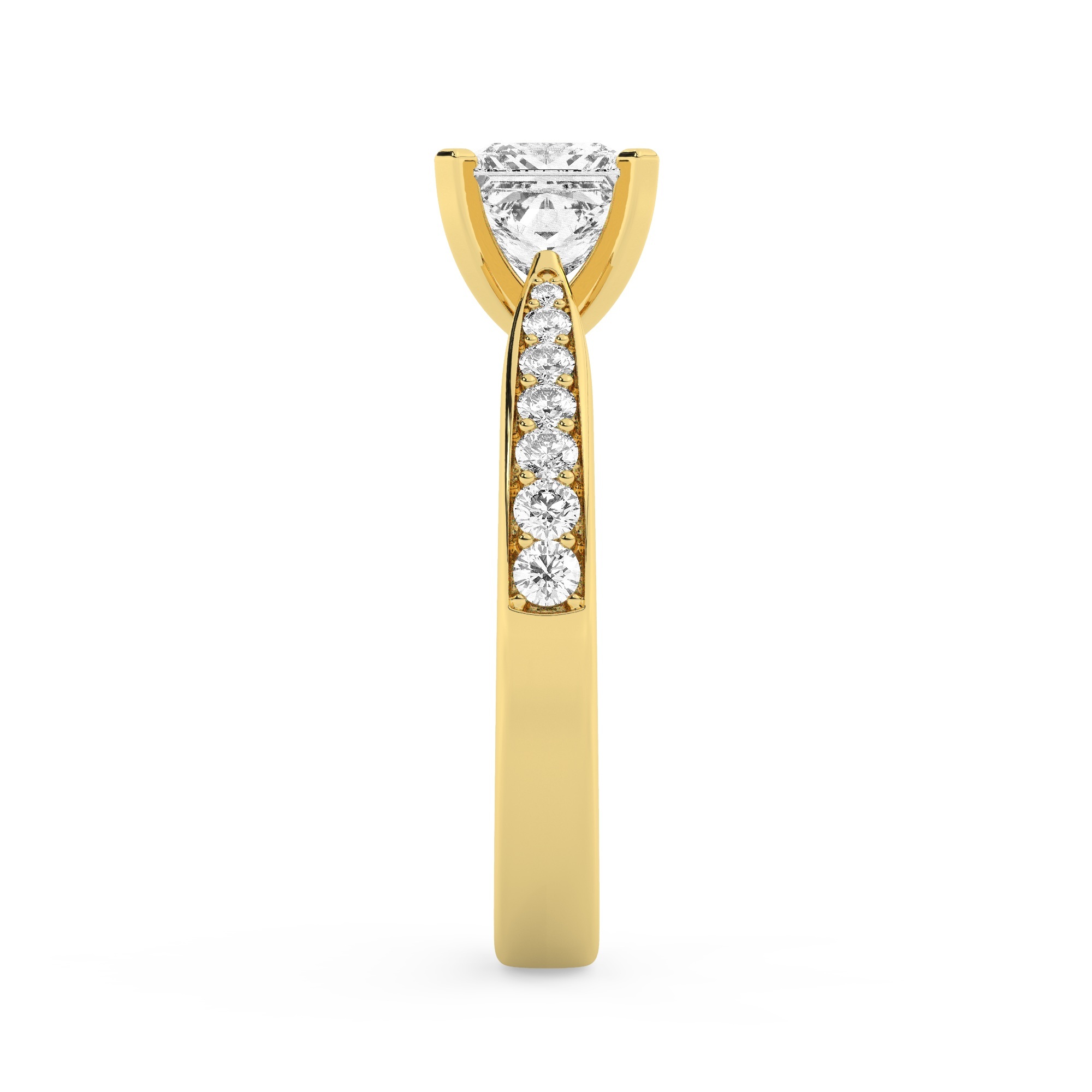 טבעת אירוסין סוליטר וזירקונים בצדדים דגם 50017 כסף מצופה זהב צהוב במרכז זירקוניה 2.50 קראט בחיתוך פרינסס מסביב ובצדדים זירקונים בחיתוך עגול – תמונה 4