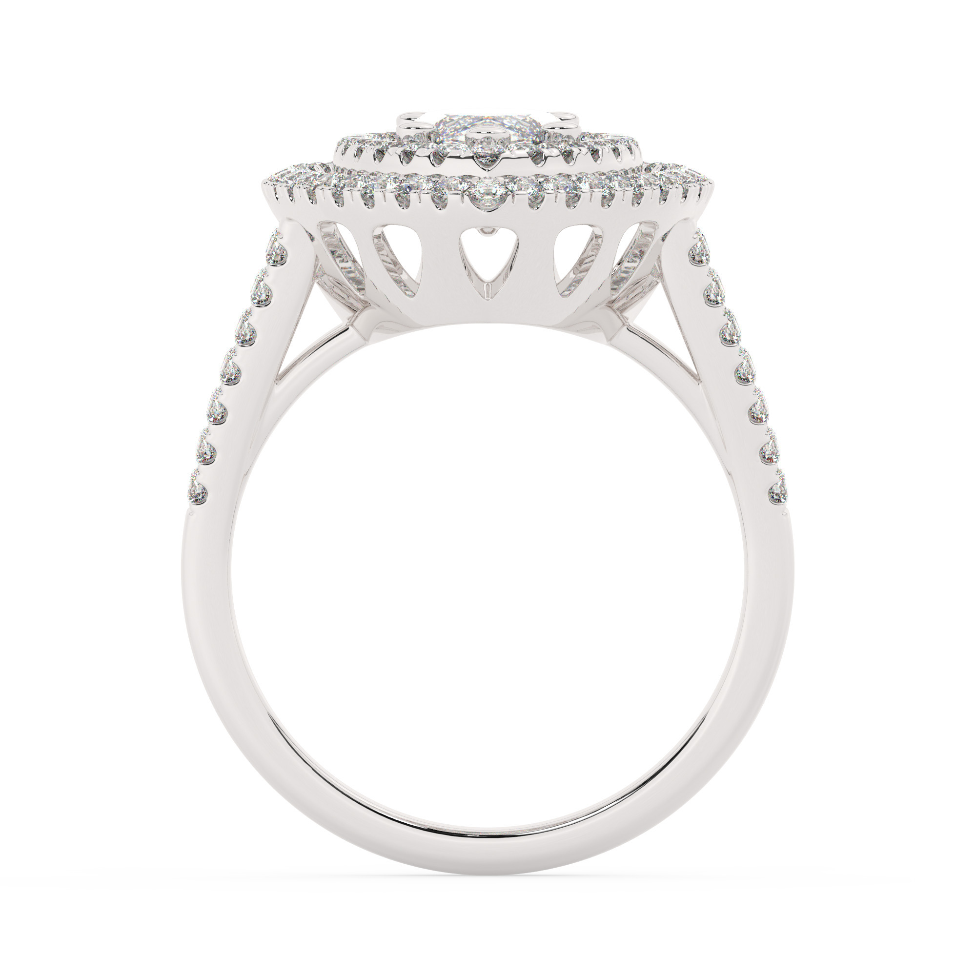 טבעת אירוסין היילו דגם 50025 כסף מצופה זהב לבן במרכז זירקוניה 1.50 קראט בחיתוך מרקיזה מסביב ובצדדים זירקונים בחיתוך עגול – תמונה 3