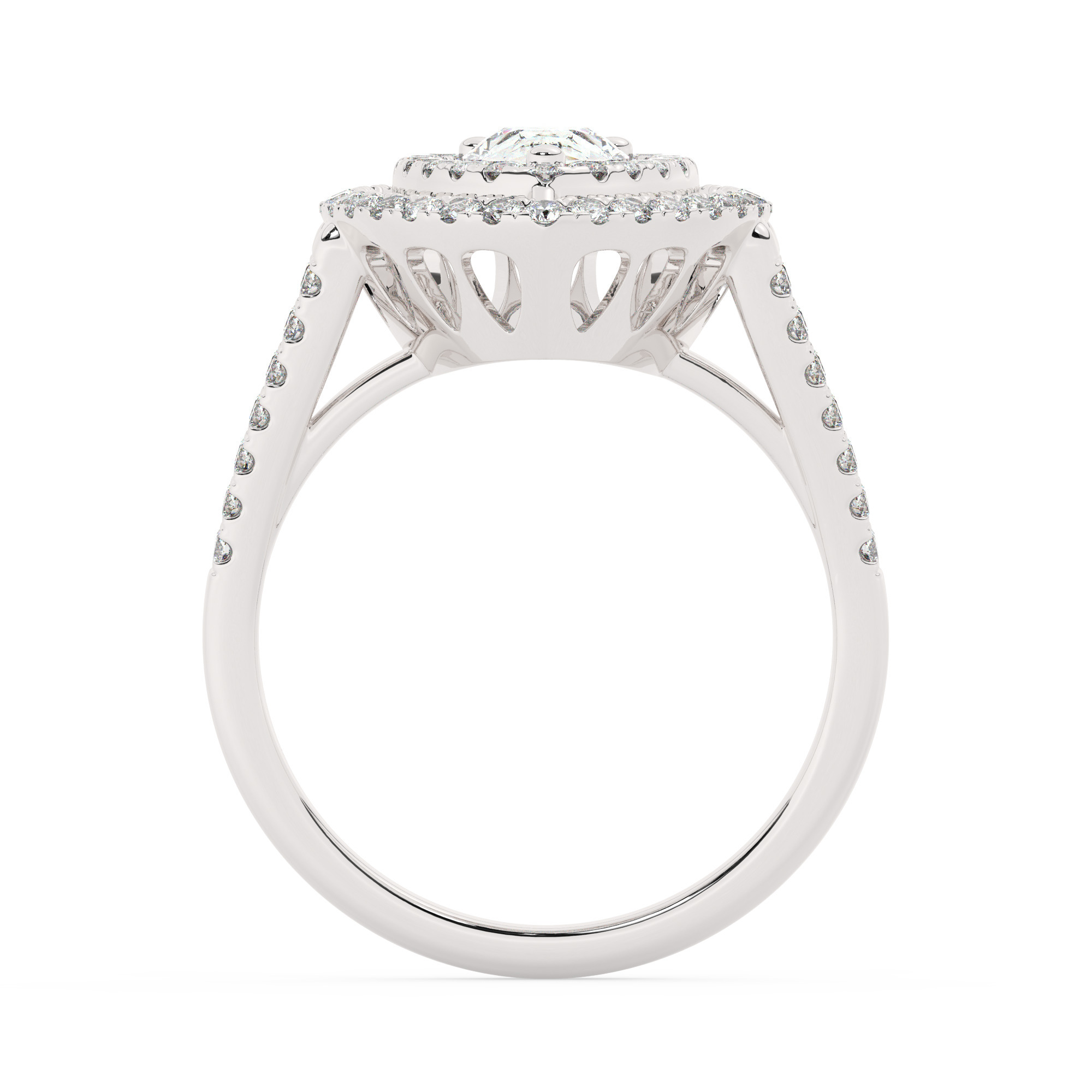 טבעת אירוסין היילו דגם 50025 זהב לבן 14 קראט במרכז זירקוניה 2 קראט בחיתוך טיפה מסביב ובצדדים זירקונים בחיתוך עגול – תמונה 3