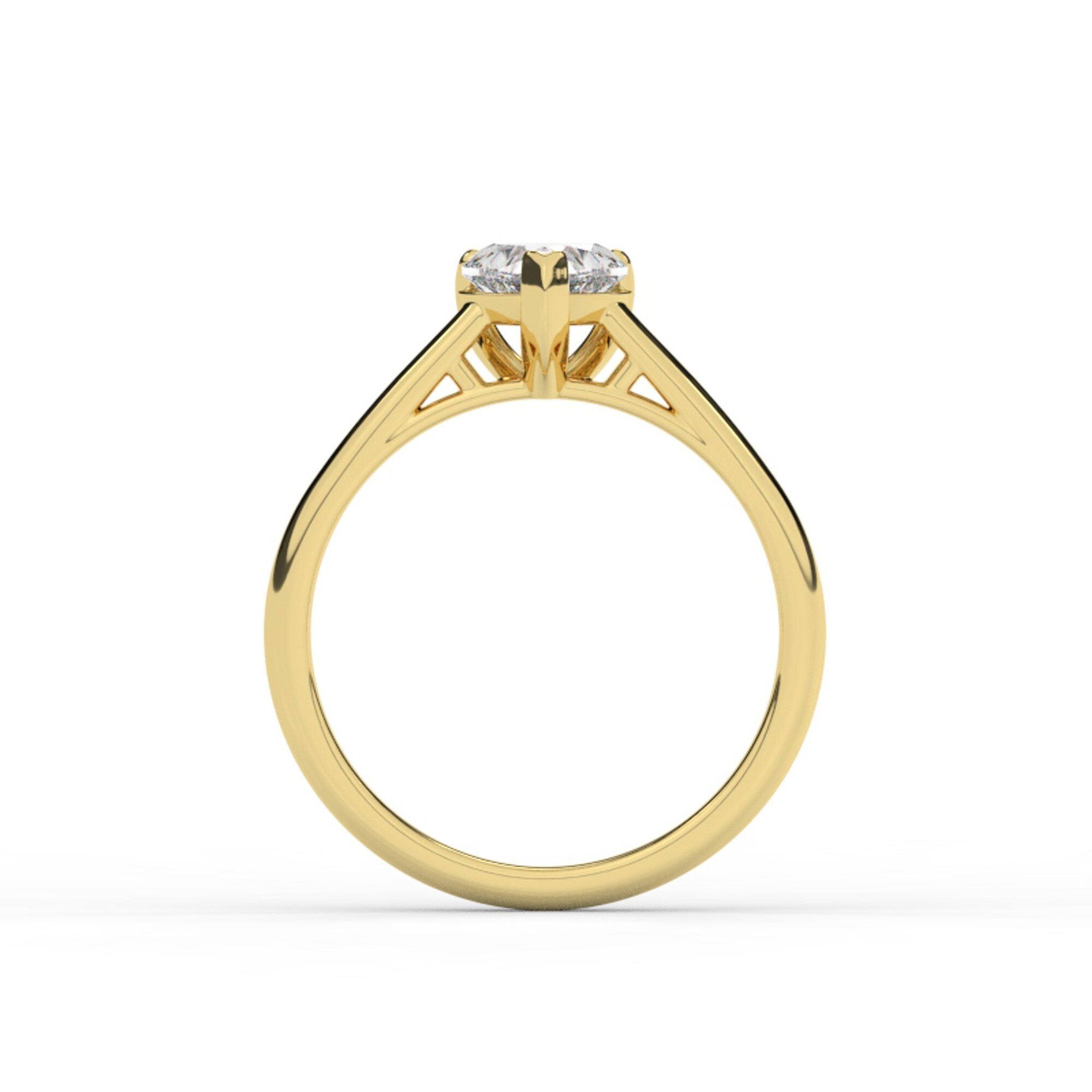 טבעת אירוסין סוליטר דגם 50029 זהב צהוב 14 קראט במרכז יהלום מעבדה במשקל כולל של 0.75 קראט בחיתוך לב עם תעודה גמולוגית – תמונה 3