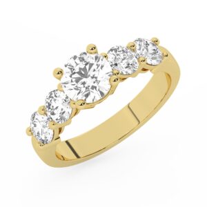 טבעת אירוסין סוליטר וזירקונים בצדדים דגם 50030 זהב צהוב 14 קראט במרכז זירקוניה 1 קראט בחיתוך עגול מסביב ובצדדים זירקונים בחיתוך עגול