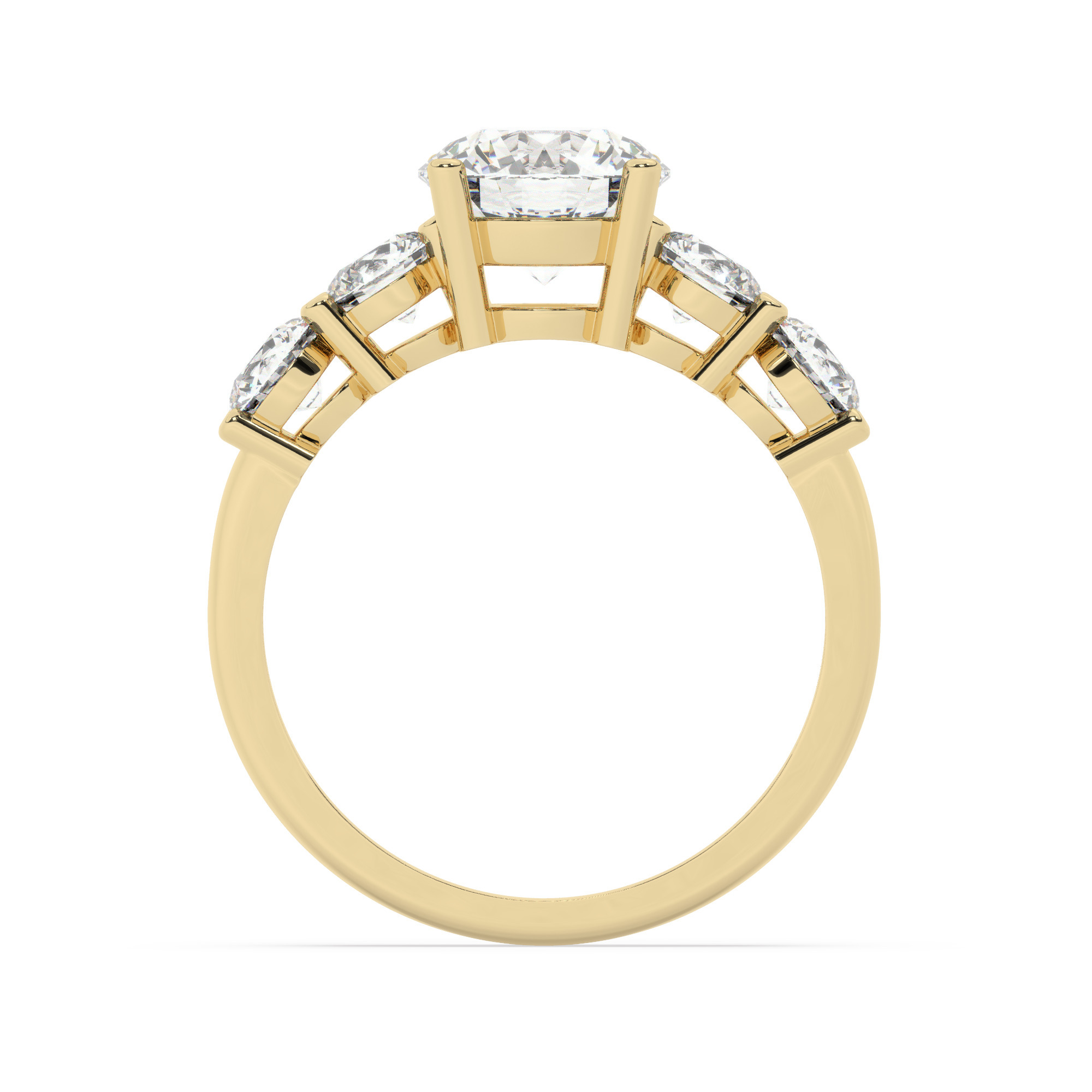 טבעת אירוסין סוליטר וזירקונים בצדדים דגם 50030 כסף מצופה זהב צהוב במרכז זירקוניה 2.50 קראט בחיתוך עגול מסביב ובצדדים זירקונים בחיתוך עגול – תמונה 3