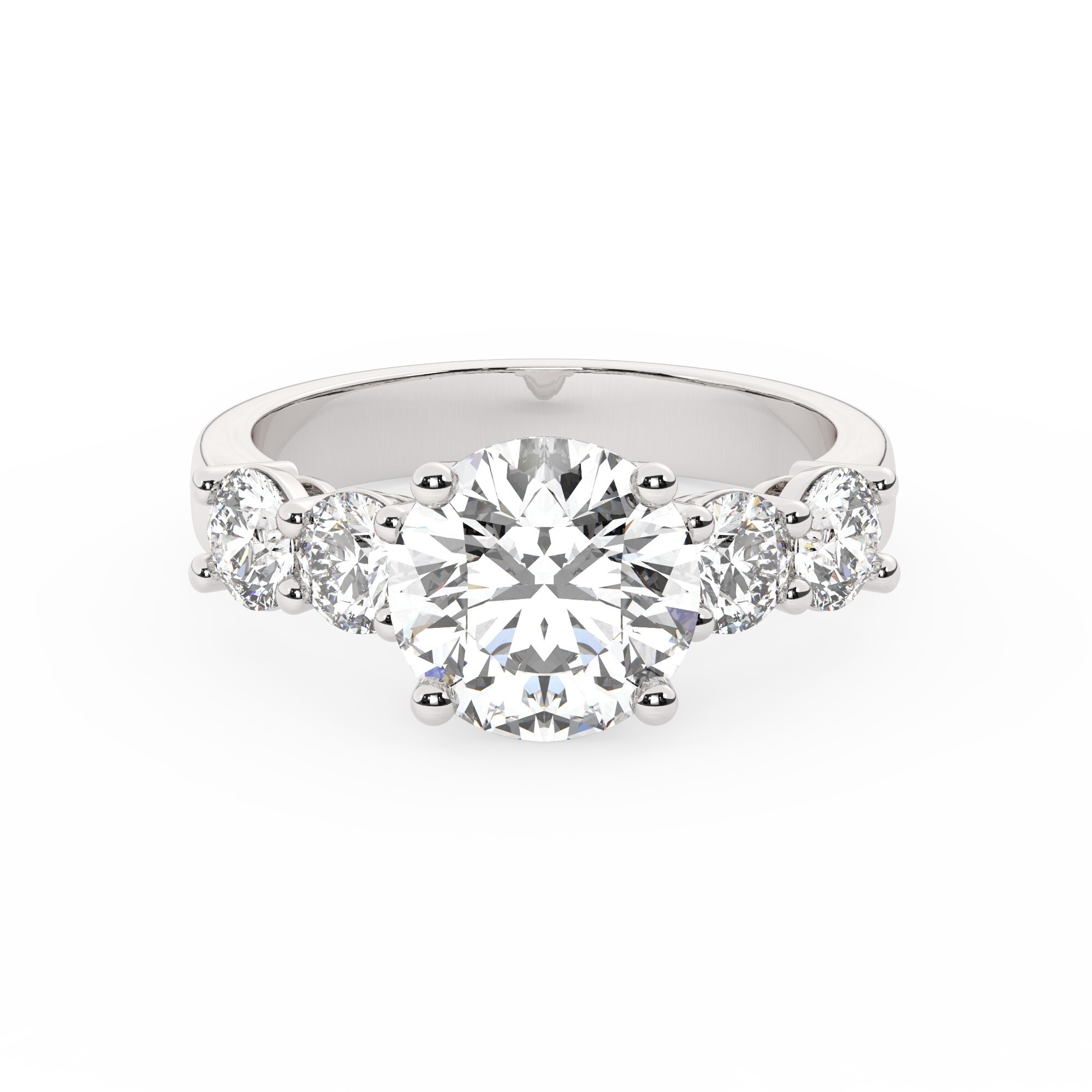 טבעת אירוסין סוליטר וזירקונים בצדדים דגם 50030 זהב לבן 14 קראט במרכז זירקוניה 4 קראט בחיתוך עגול מסביב ובצדדים זירקונים בחיתוך עגול – תמונה 2