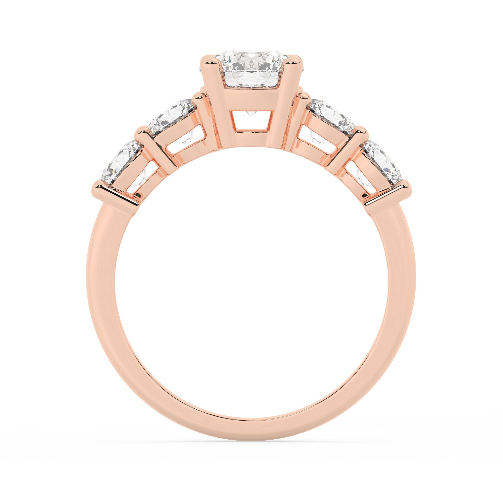 טבעת אירוסין סוליטר וזירקונים בצדדים דגם 50030 זהב אדום רוזגולד 14 קראט במרכז זירקוניה 0.75 קראט בחיתוך עגול מסביב ובצדדים זירקונים בחיתוך עגול – תמונה 3