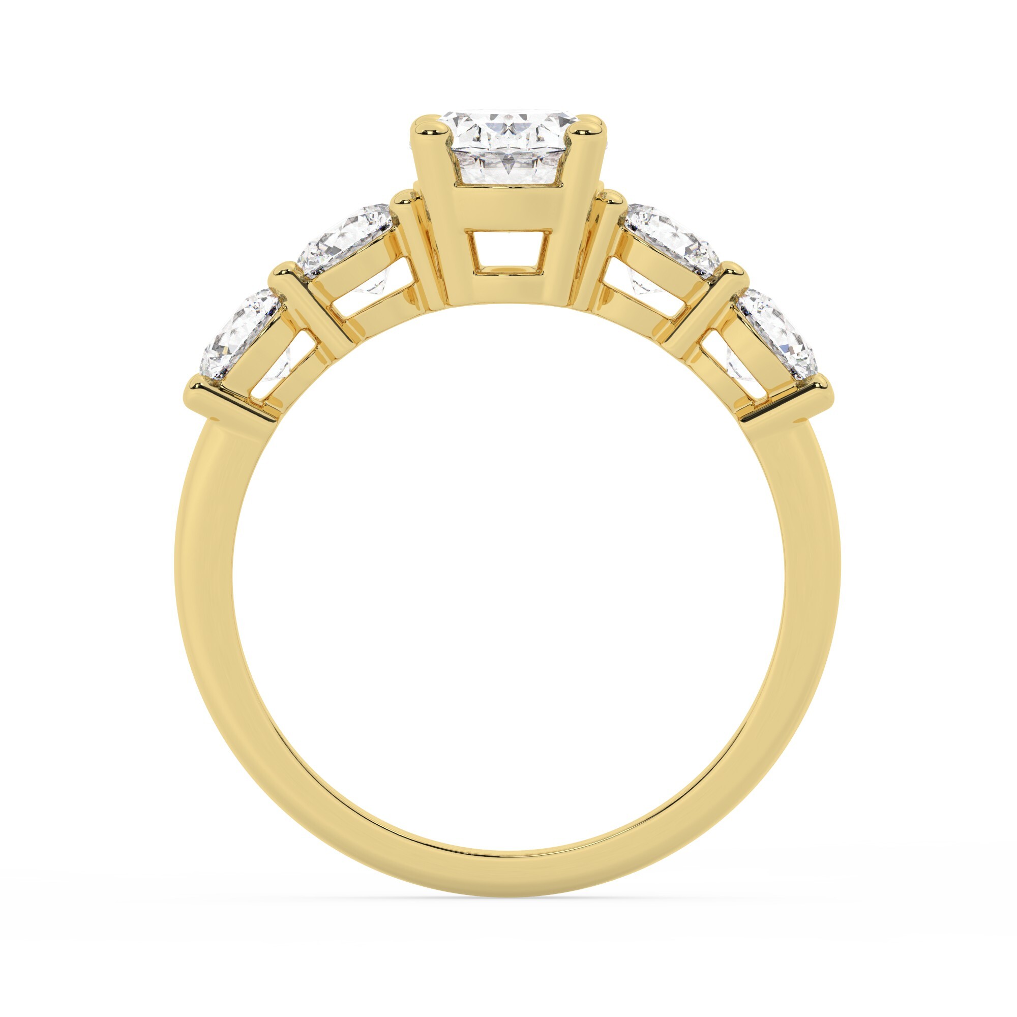 טבעת אירוסין סוליטר ויהלומים בצדדים דגם 50030 זהב צהוב 14 קראט במרכז יהלום טבעי 1 קראט בחיתוך אובל עם תעודה גמולוגית אמריקאית GIA מסביב ובצדדים יהלומים טבעים במשקל כולל של 1.08 קראט בחיתוך עגול – תמונה 3