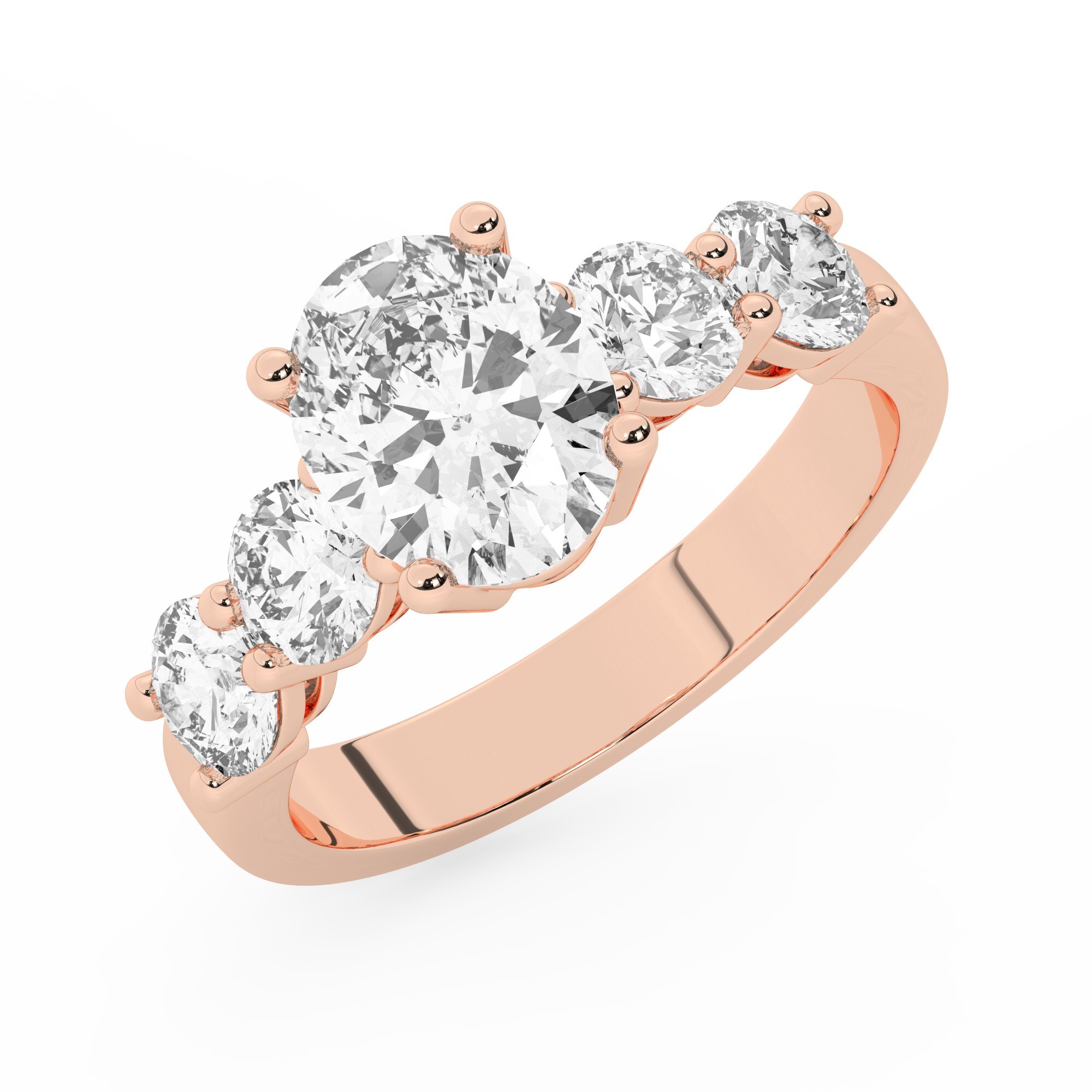 טבעת אירוסין סוליטר וזירקונים בצדדים דגם 50030 כסף מצופה זהב אדום רוזגולד במרכז זירקוניה 2 קראט בחיתוך אובל מסביב ובצדדים זירקונים בחיתוך עגול