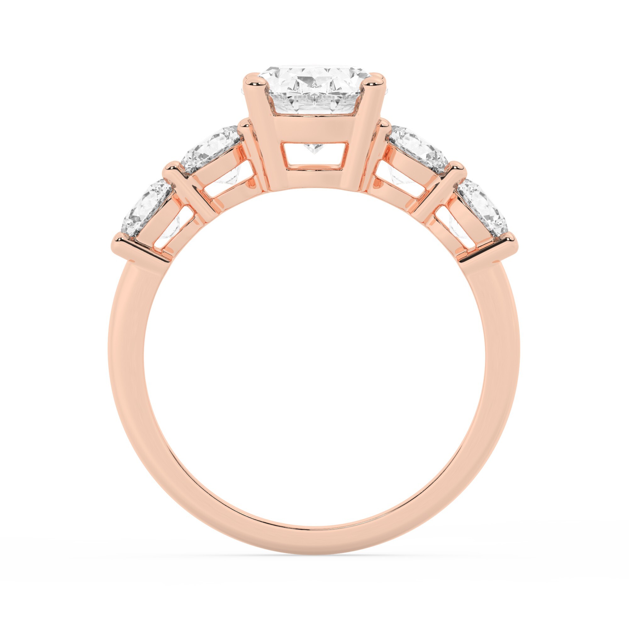 טבעת אירוסין סוליטר וזירקונים בצדדים דגם 50030 כסף מצופה זהב אדום רוזגולד במרכז זירקוניה 2 קראט בחיתוך אובל מסביב ובצדדים זירקונים בחיתוך עגול – תמונה 3