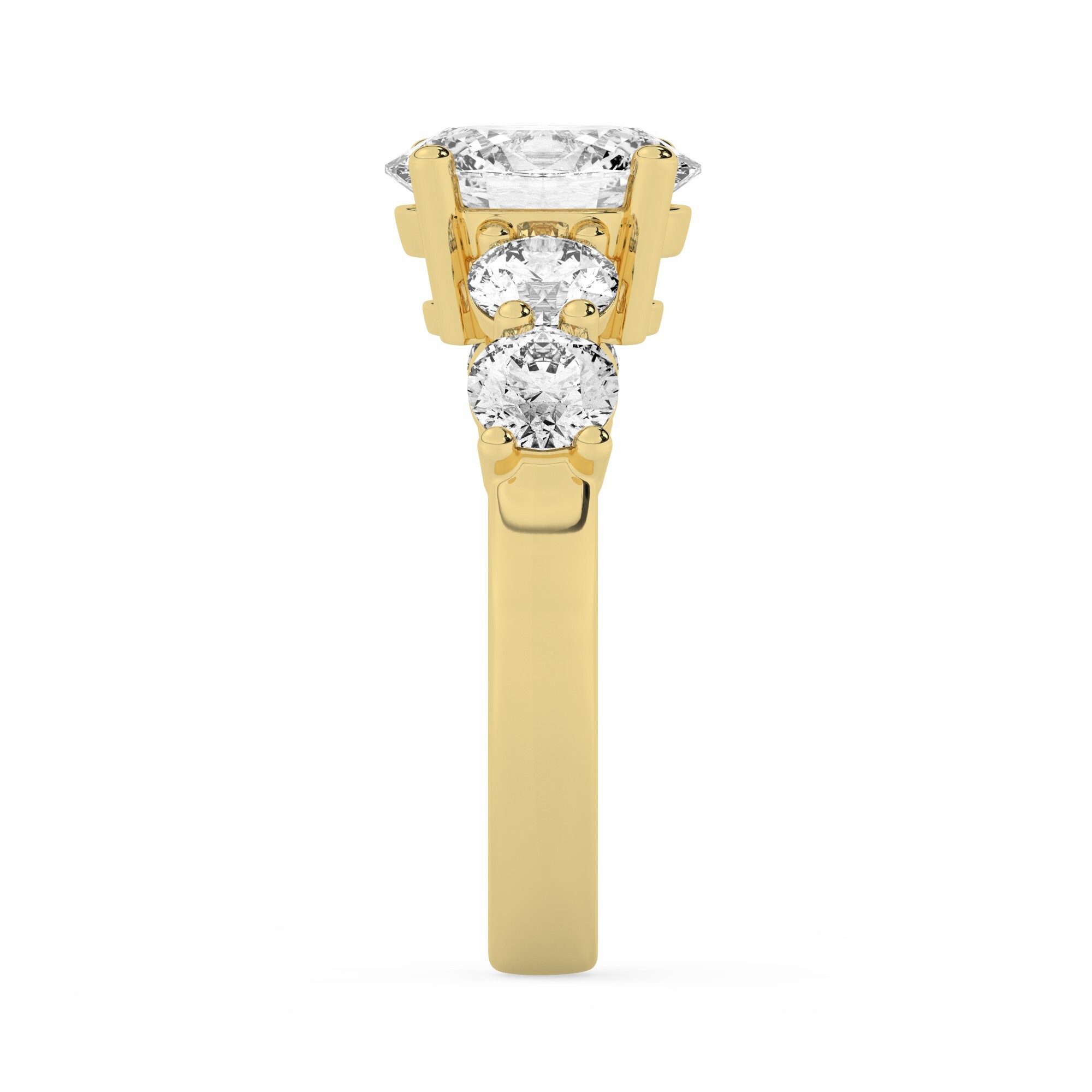 טבעת אירוסין סוליטר ומוסונייט בצדדים דגם 50030 זהב צהוב 14 קראט במרכז אבן מעבדה מוסונייט 2 קראט בחיתוך אובל עם תעודה גמולוגית בינלאומית GRA מסביב ובצדדים אבני מעבדה מוסונייט במשקל כולל של 1.08 קראט בחיתוך עגול – תמונה 4