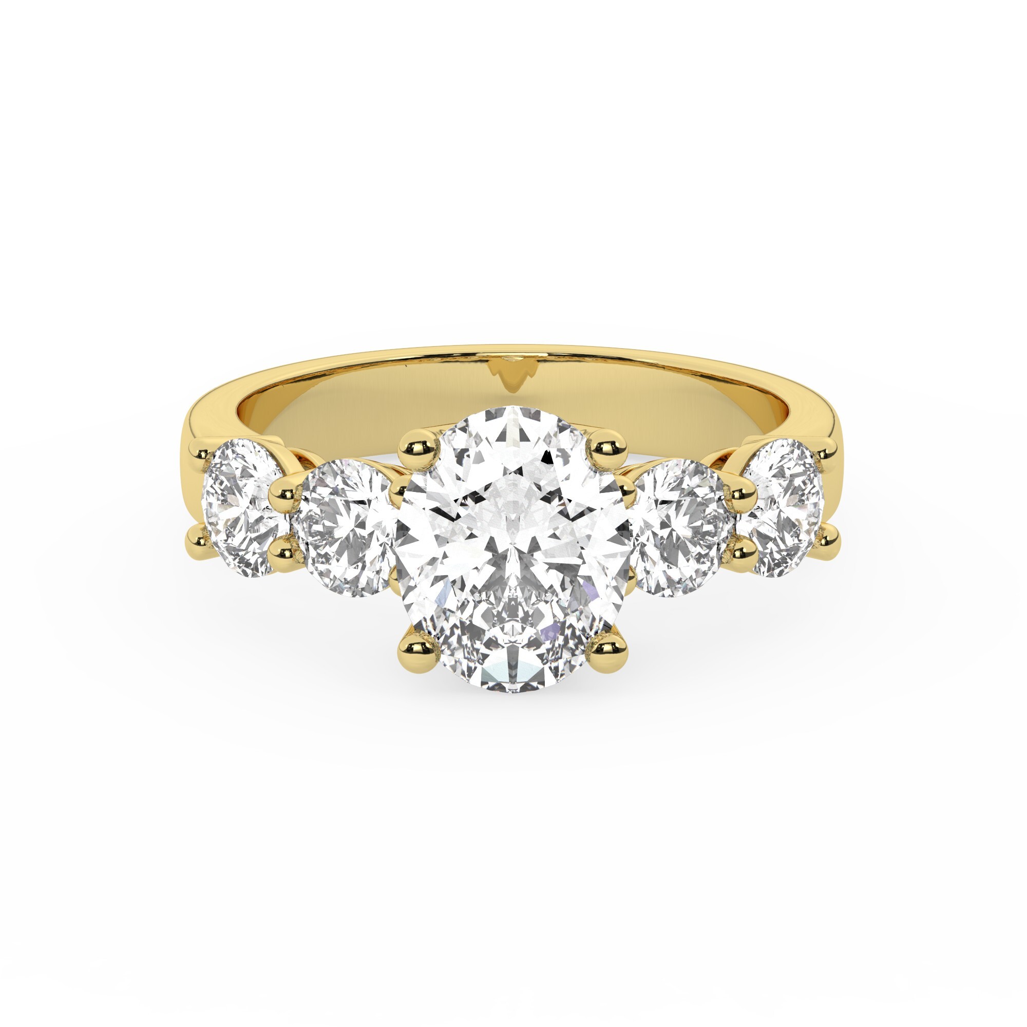 טבעת אירוסין סוליטר ומוסונייט בצדדים דגם 50030 זהב צהוב 14 קראט במרכז אבן מעבדה מוסונייט 2 קראט בחיתוך אובל עם תעודה גמולוגית בינלאומית GRA מסביב ובצדדים אבני מעבדה מוסונייט במשקל כולל של 1.08 קראט בחיתוך עגול – תמונה 2