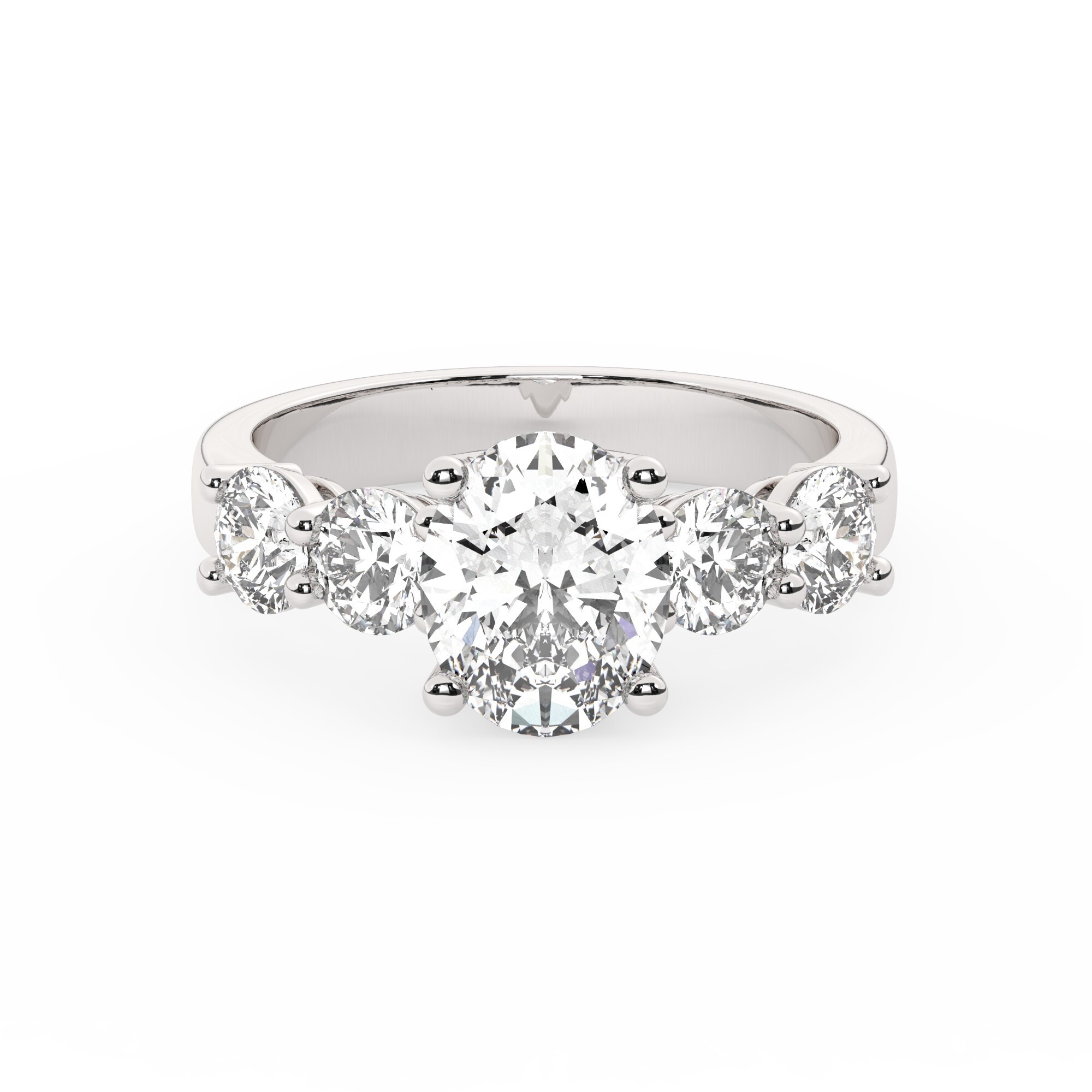 טבעת אירוסין סוליטר וזירקונים בצדדים דגם 50030 כסף מצופה זהב לבן במרכז זירקוניה 2 קראט בחיתוך אובל מסביב ובצדדים זירקונים בחיתוך עגול – תמונה 2