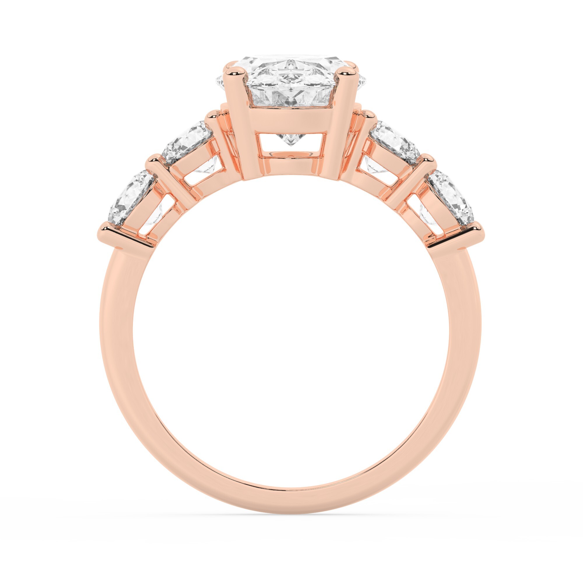 טבעת אירוסין סוליטר וזירקונים בצדדים דגם 50030 כסף מצופה זהב אדום רוזגולד במרכז זירקוניה 4 קראט בחיתוך אובל מסביב ובצדדים זירקונים בחיתוך עגול – תמונה 3