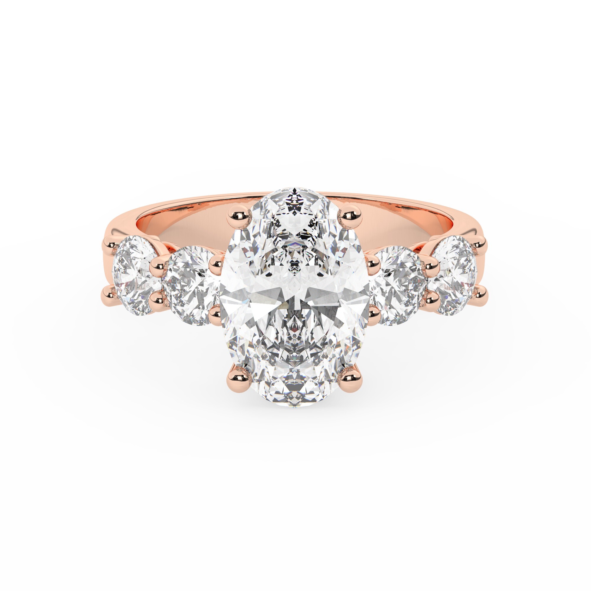 טבעת אירוסין סוליטר וזירקונים בצדדים דגם 50030 כסף מצופה זהב אדום רוזגולד במרכז זירקוניה 4 קראט בחיתוך אובל מסביב ובצדדים זירקונים בחיתוך עגול – תמונה 2