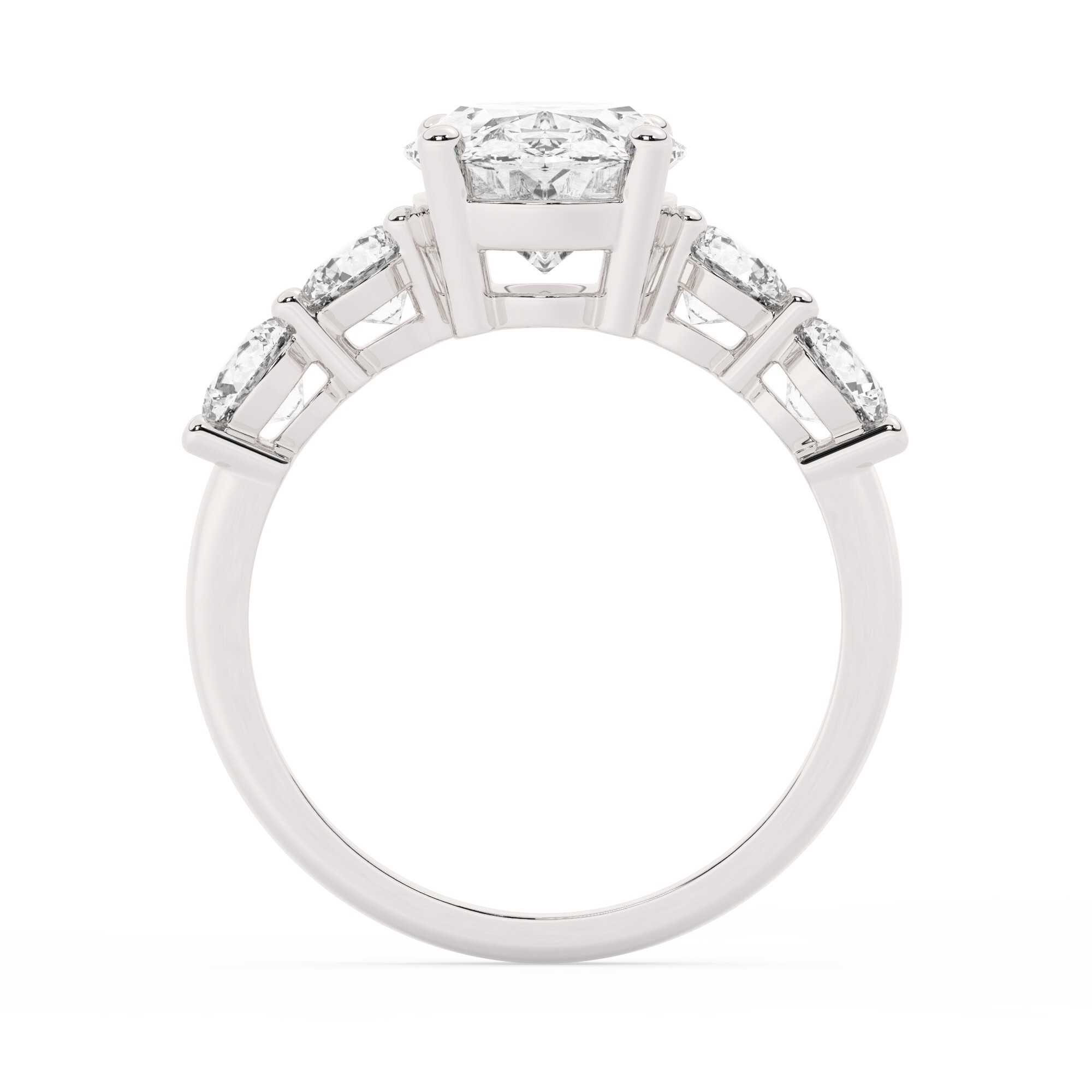 טבעת אירוסין סוליטר וזירקונים בצדדים דגם 50030 כסף מצופה זהב לבן במרכז זירקוניה 4 קראט בחיתוך אובל מסביב ובצדדים זירקונים בחיתוך עגול – תמונה 3