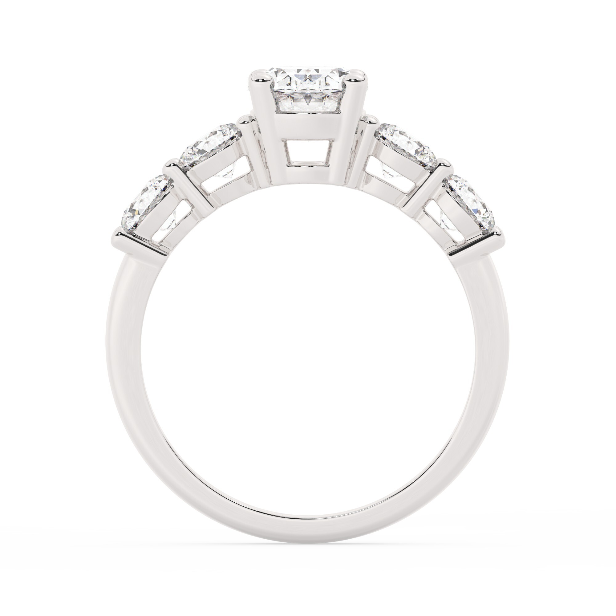 טבעת אירוסין סוליטר וזירקונים בצדדים דגם 50030 זהב לבן 14 קראט במרכז זירקוניה 0.50 קראט בחיתוך אובל מסביב ובצדדים זירקונים בחיתוך עגול – תמונה 3