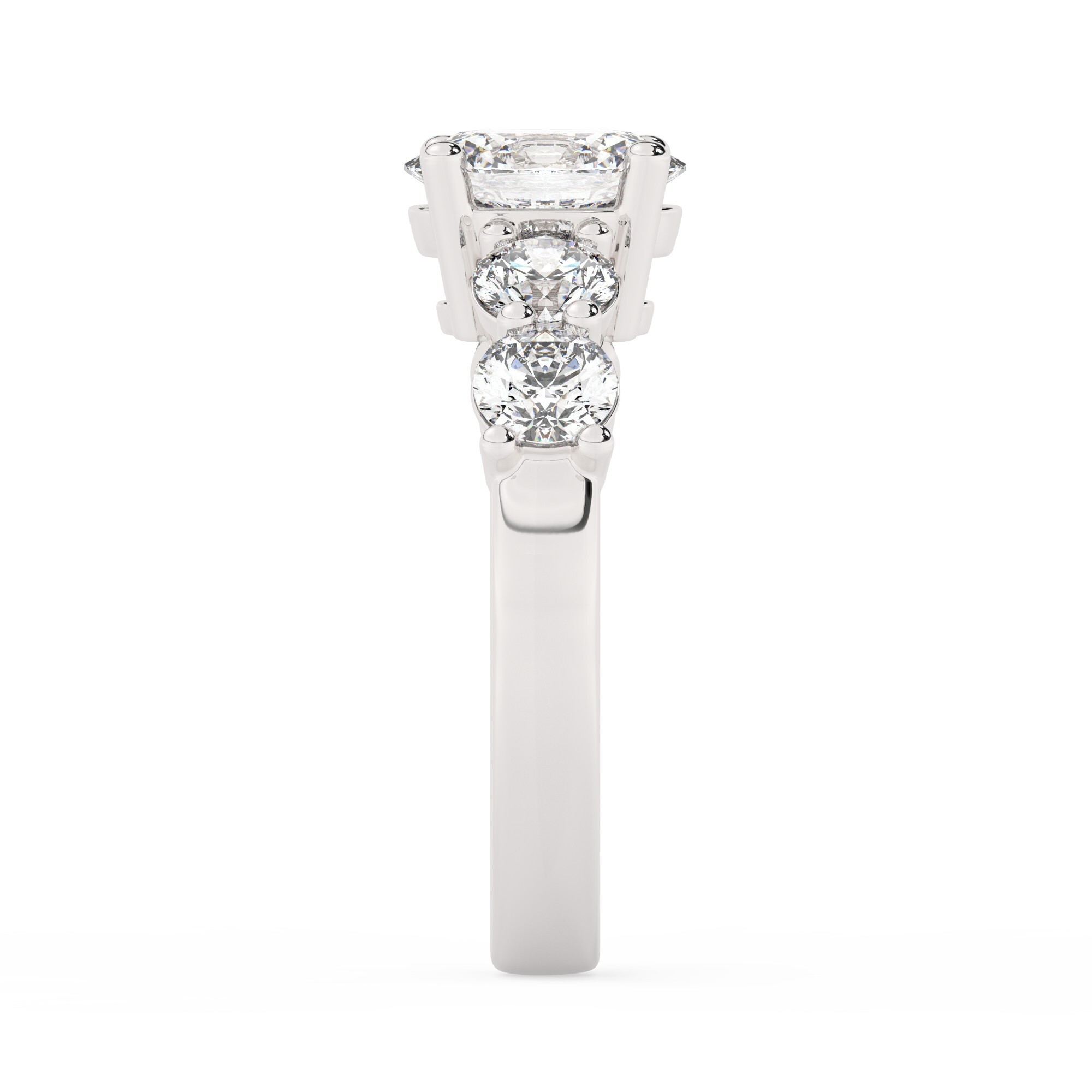 טבעת אירוסין סוליטר וזירקונים בצדדים דגם 50030 זהב לבן 14 קראט במרכז זירקוניה 0.50 קראט בחיתוך אובל מסביב ובצדדים זירקונים בחיתוך עגול – תמונה 4