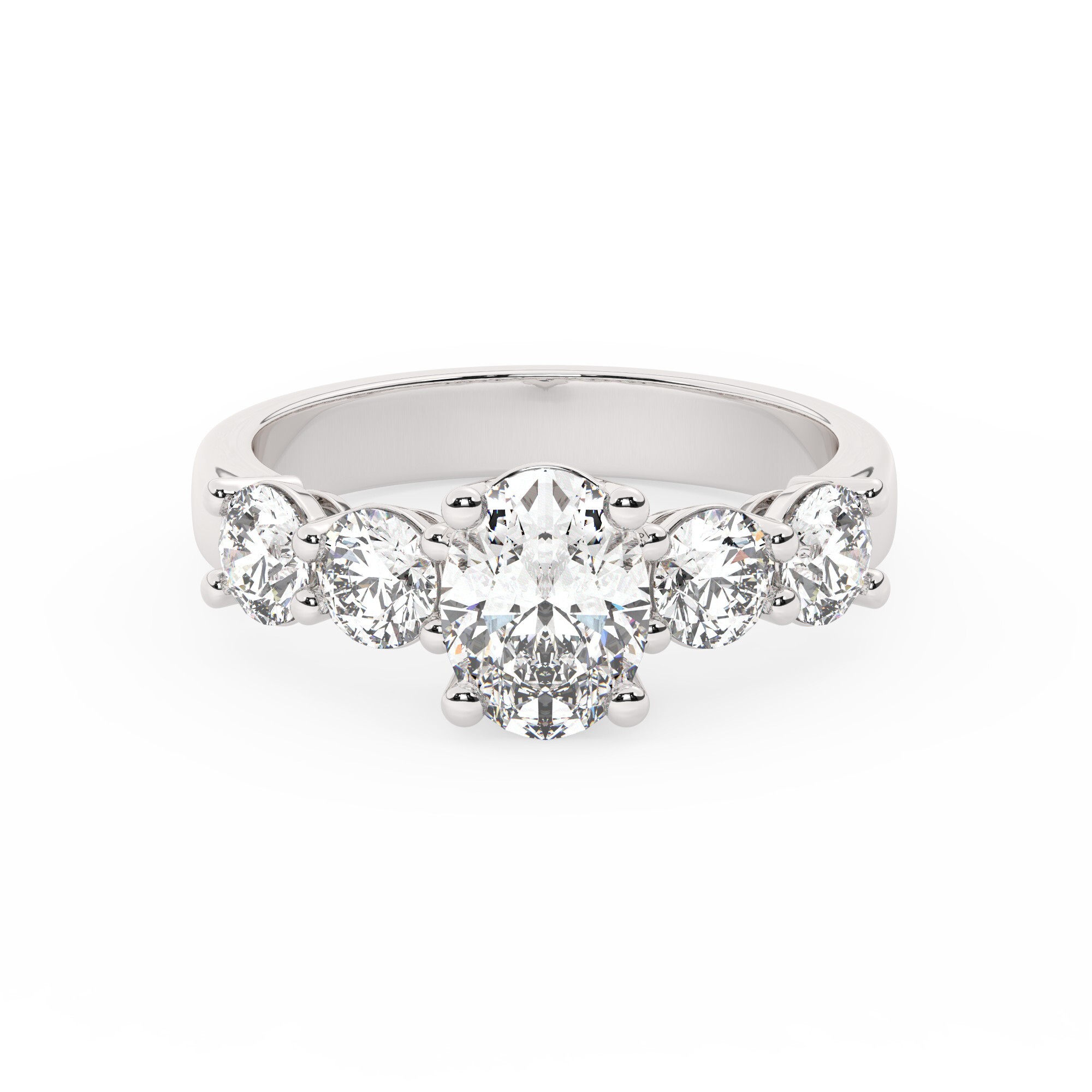 טבעת אירוסין סוליטר וזירקונים בצדדים דגם 50030 זהב לבן 14 קראט במרכז זירקוניה 0.50 קראט בחיתוך אובל מסביב ובצדדים זירקונים בחיתוך עגול – תמונה 2