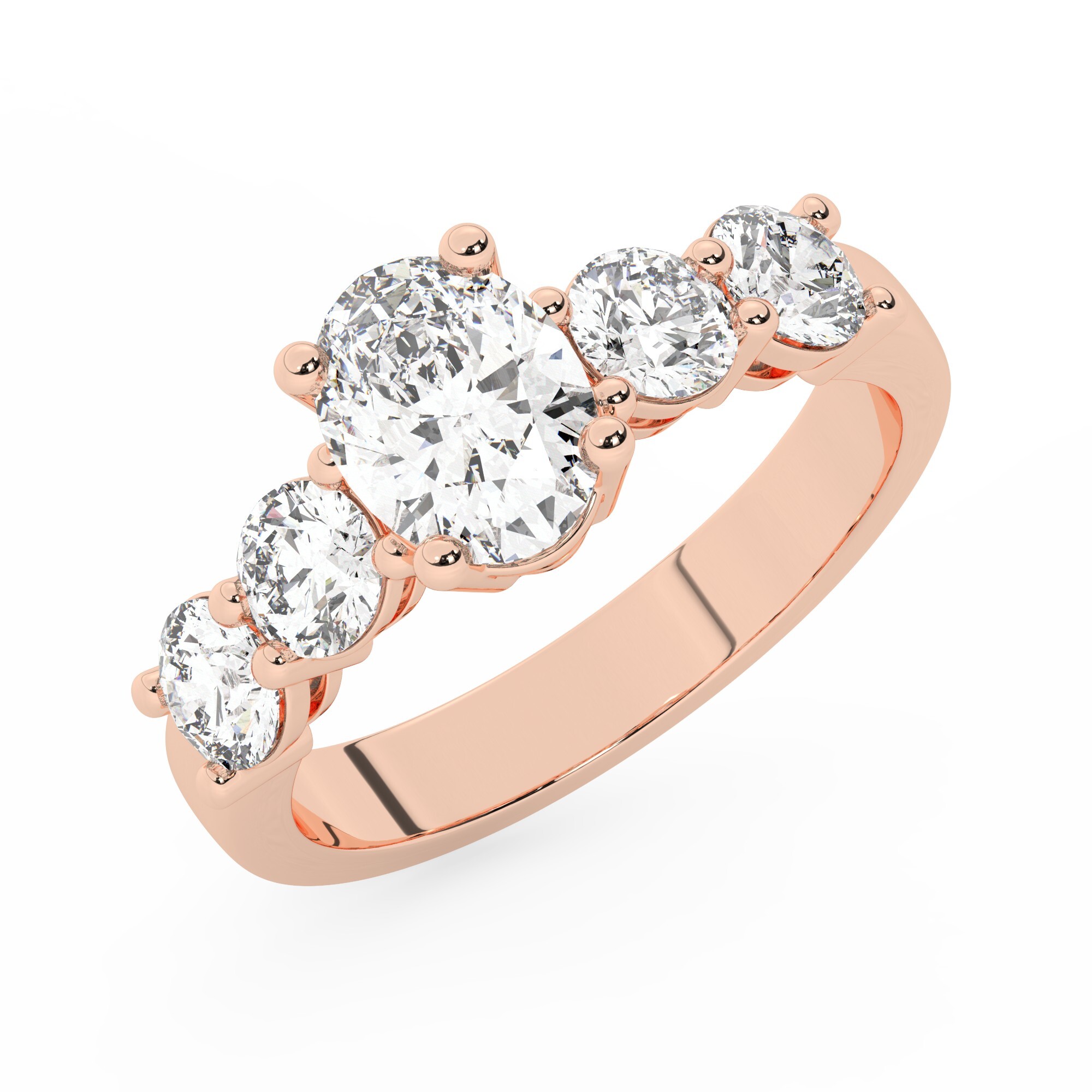 טבעת אירוסין סוליטר וזירקונים בצדדים דגם 50030 זהב אדום רוזגולד 14 קראט במרכז זירקוניה 0.75 קראט בחיתוך אובל מסביב ובצדדים זירקונים בחיתוך עגול