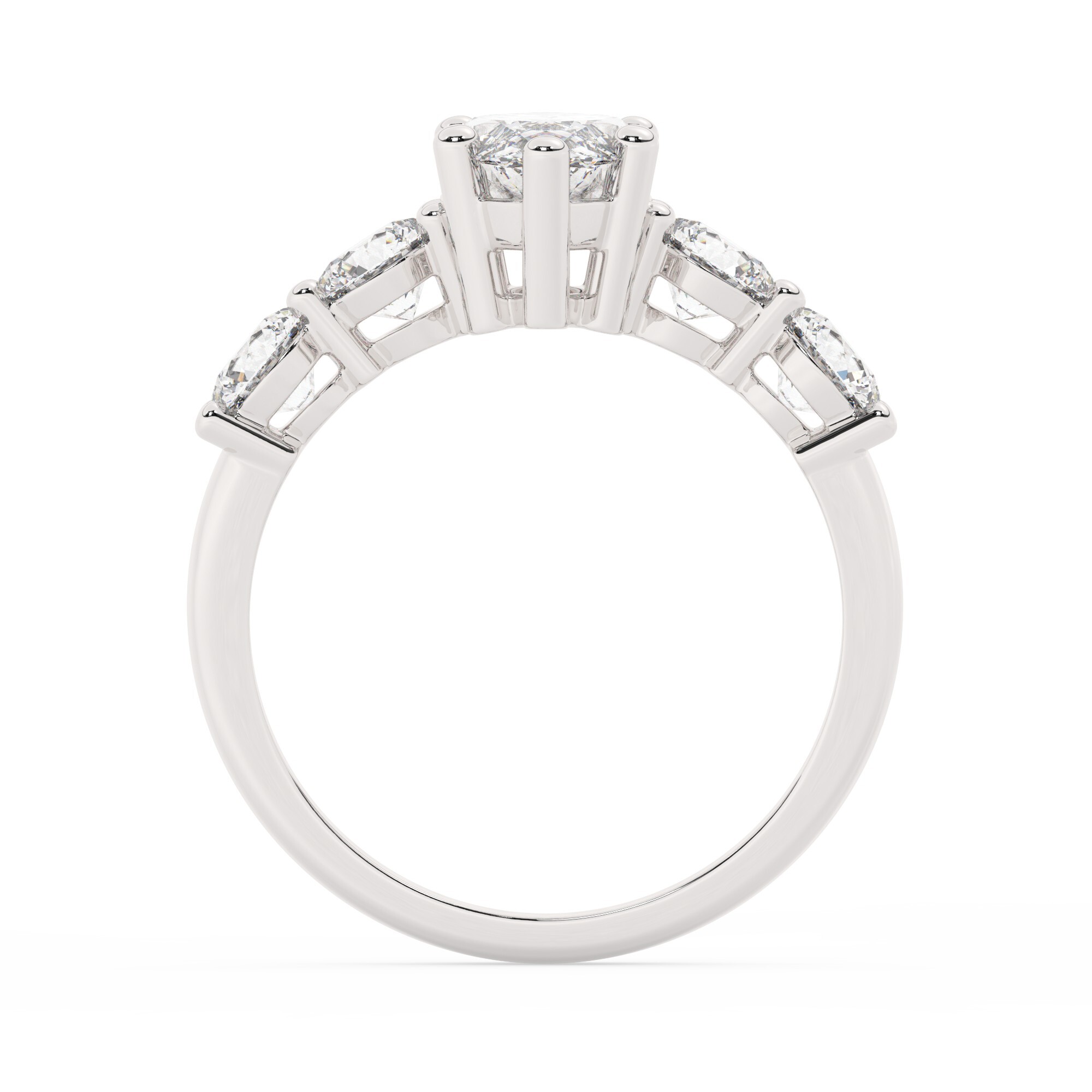 טבעת אירוסין סוליטר ויהלומים בצדדים דגם 50030 זהב לבן 14 קראט במרכז יהלום טבעי 1 קראט בחיתוך מרקיזה עם תעודה גמולוגית אמריקאית GIA מסביב ובצדדים יהלומים טבעים במשקל כולל של 1.08 קראט בחיתוך עגול – תמונה 3