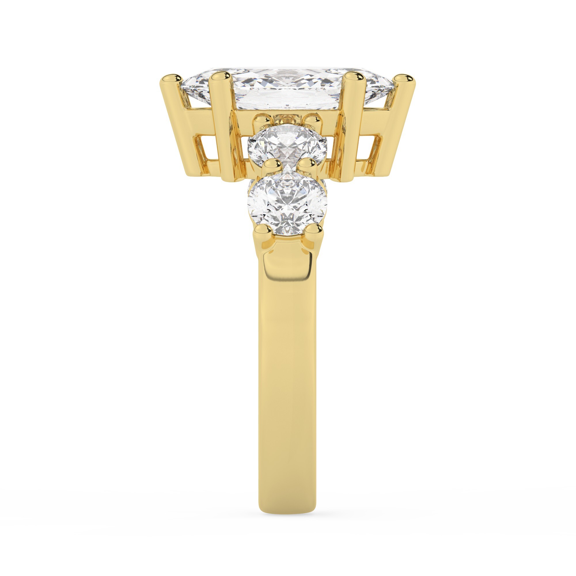 טבעת אירוסין סוליטר וזירקונים בצדדים דגם 50030 זהב צהוב 14 קראט במרכז זירקוניה 0.50 קראט בחיתוך מרקיזה מסביב ובצדדים זירקונים בחיתוך עגול – תמונה 4