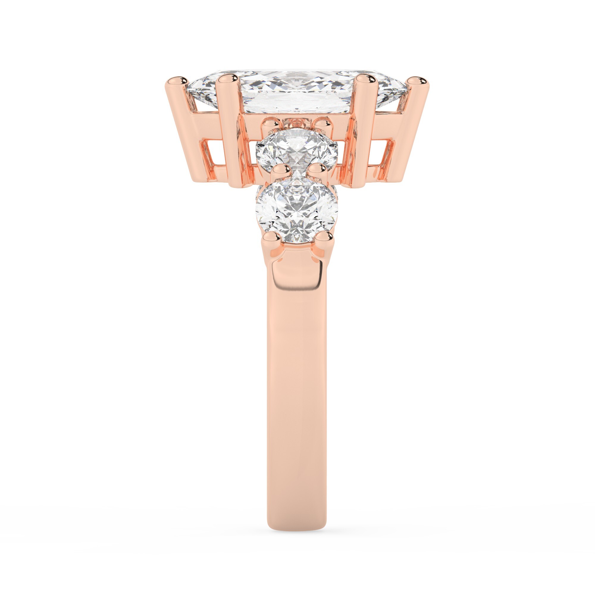 טבעת אירוסין סוליטר וזירקונים בצדדים דגם 50030 זהב אדום רוזגולד 14 קראט במרכז זירקוניה 0.75 קראט בחיתוך מרקיזה מסביב ובצדדים זירקונים בחיתוך עגול – תמונה 4