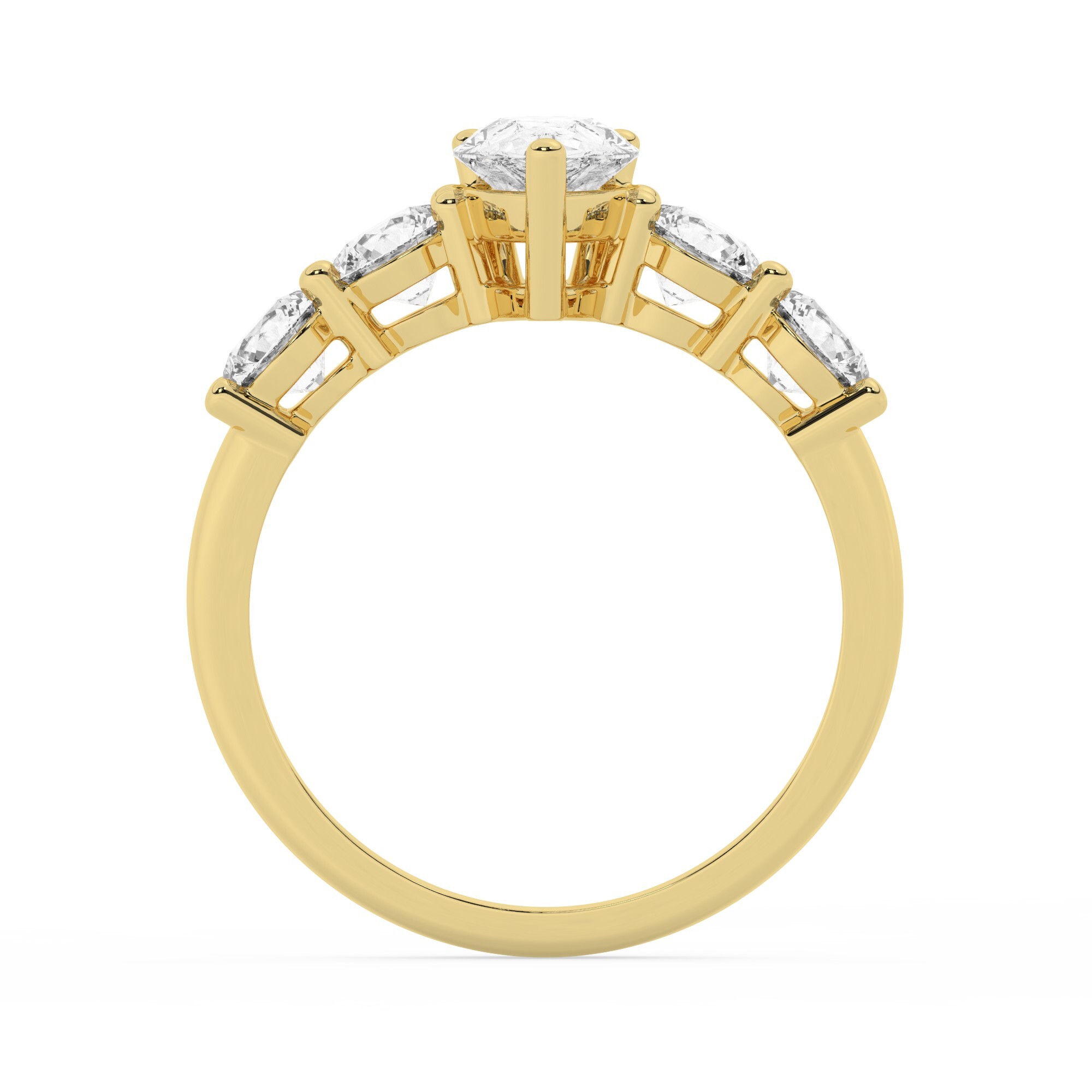 טבעת אירוסין סוליטר וזירקונים בצדדים דגם 50030 זהב צהוב 14 קראט במרכז זירקוניה 3 קראט בחיתוך טיפה מסביב ובצדדים זירקונים בחיתוך עגול – תמונה 3