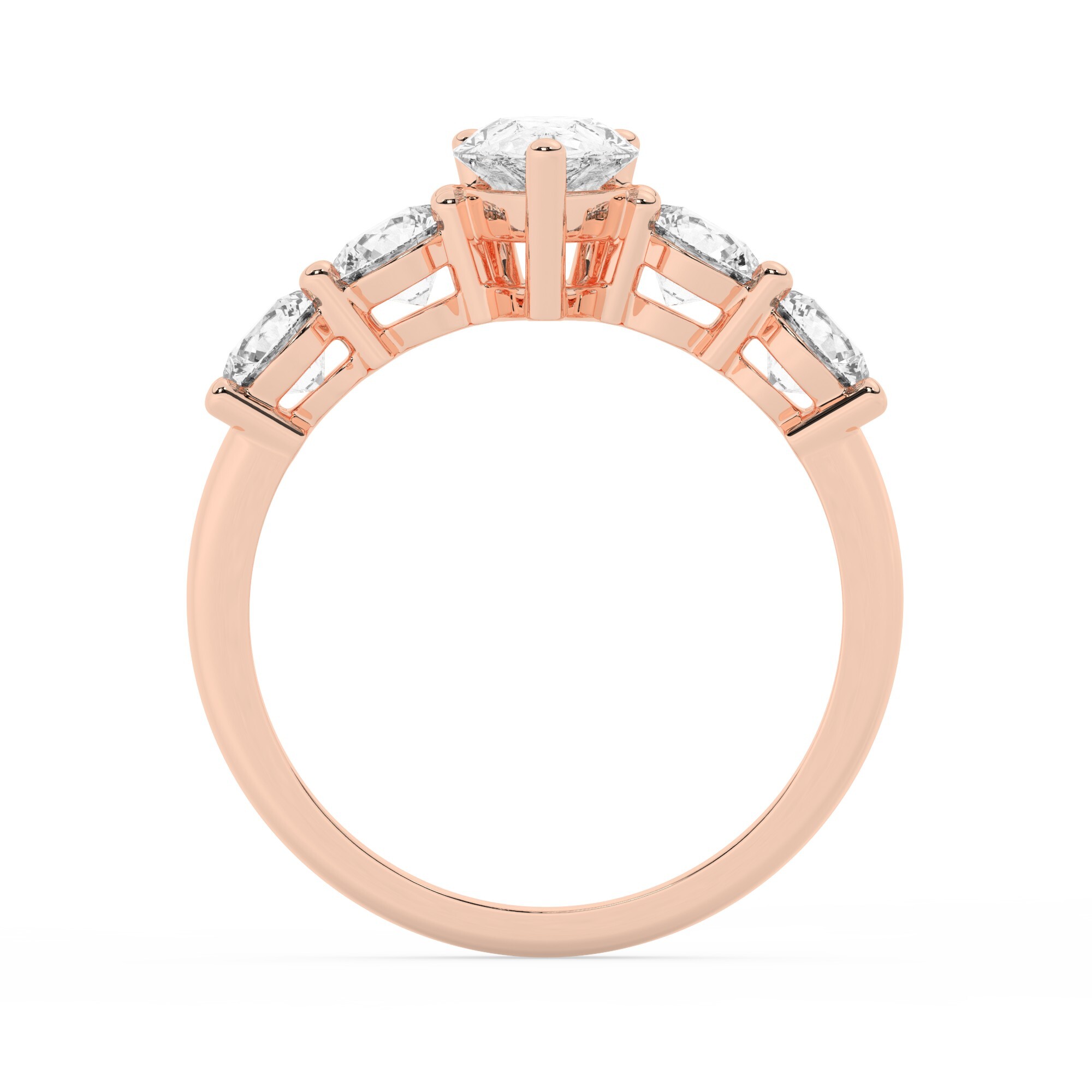 טבעת אירוסין סוליטר וזירקונים בצדדים דגם 50030 זהב אדום רוזגולד 14 קראט במרכז זירקוניה 4 קראט בחיתוך טיפה מסביב ובצדדים זירקונים בחיתוך עגול – תמונה 3