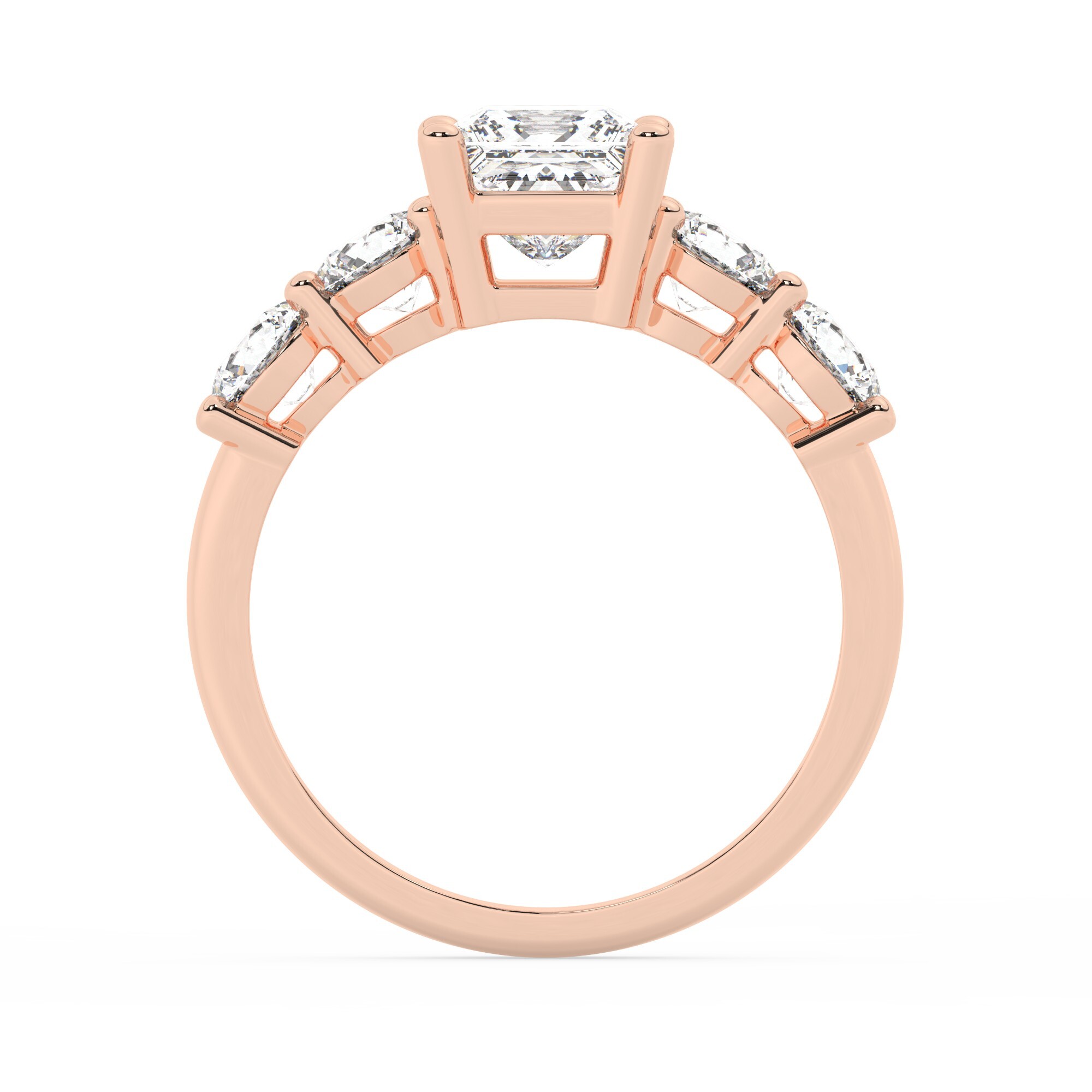 טבעת אירוסין סוליטר וזירקונים בצדדים דגם 50030 זהב אדום רוזגולד 14 קראט במרכז זירקוניה 1.50 קראט בחיתוך פרינסס מסביב ובצדדים זירקונים בחיתוך עגול – תמונה 3