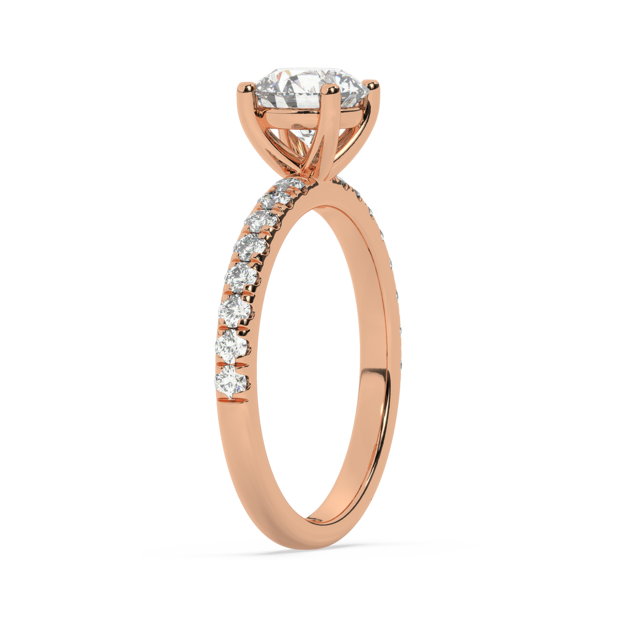 טבעת אירוסין סוליטר וזירקונים בצדדים דגם 50037 זהב אדום רוזגולד 14 קראט במרכז זירקוניה 1 קראט בחיתוך עגול מסביב ובצדדים זירקונים בחיתוך עגול – תמונה 4